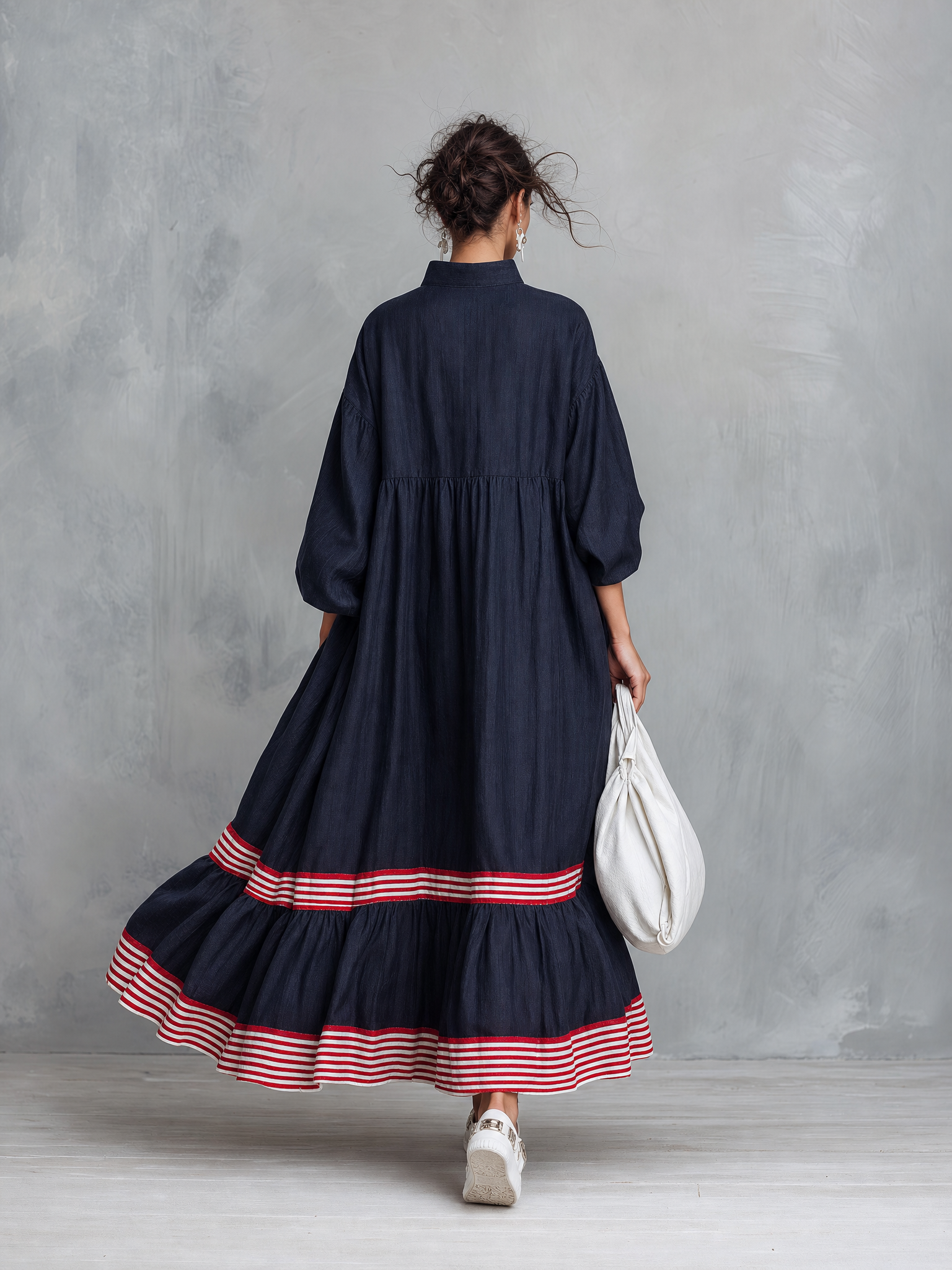 Trendé™ | Zarina Leinenmix-Maxikleid mit Streifenmuster und minimalistischem Stil