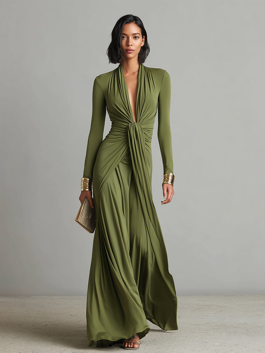 Trendé™ | Stella Satin-Maxikleid mit V-Ausschnitt und tiefem V-Ausschnitt