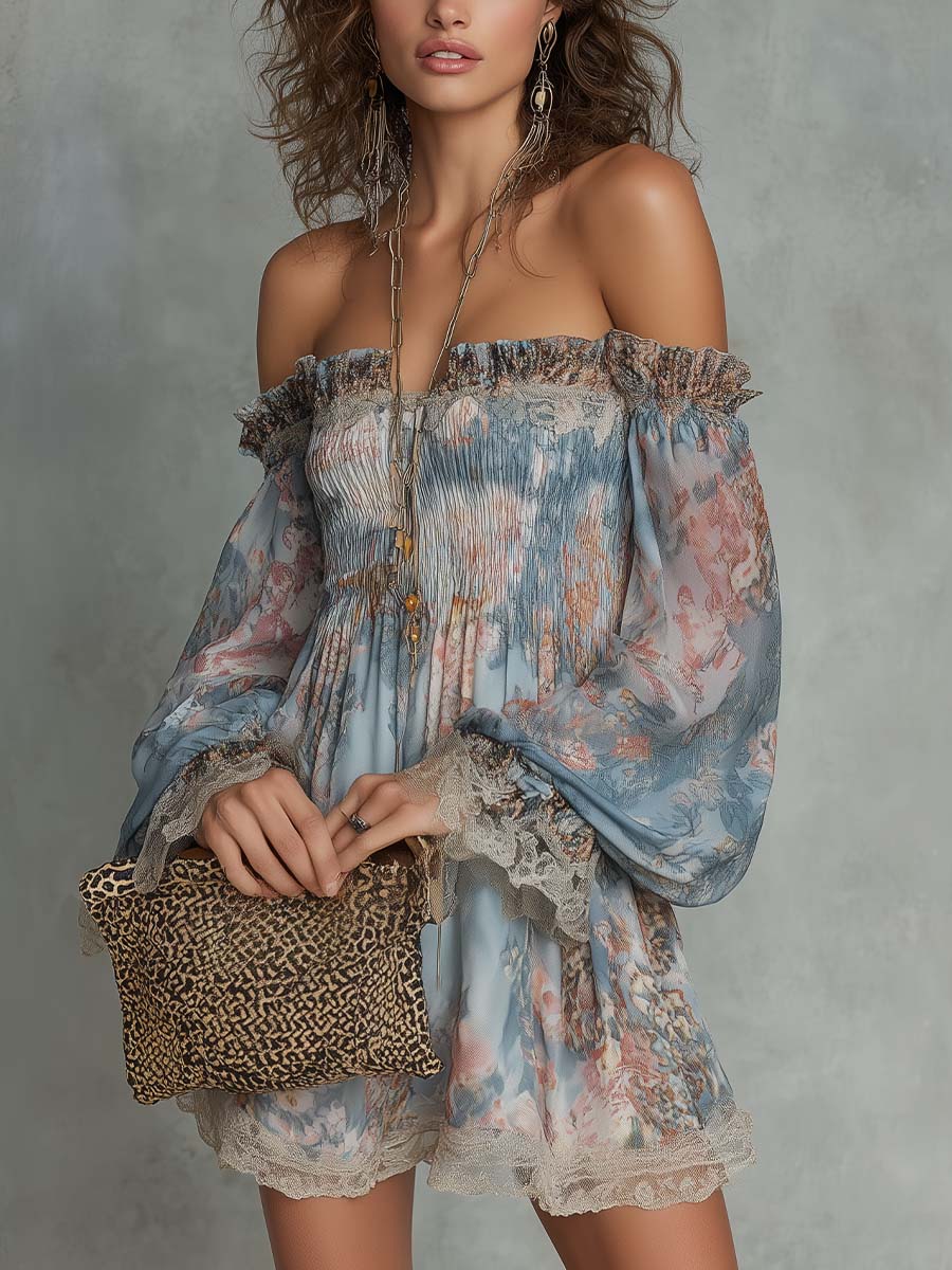 Trendé™ | Liora Chiffon-Minikleid mit Blumenprint und Off-Shoulder-Schnitt