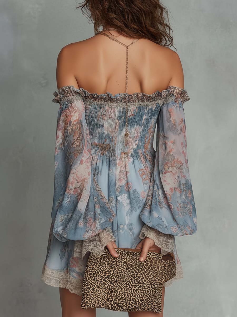 Trendé™ | Liora Chiffon-Minikleid mit Blumenprint und Off-Shoulder-Schnitt