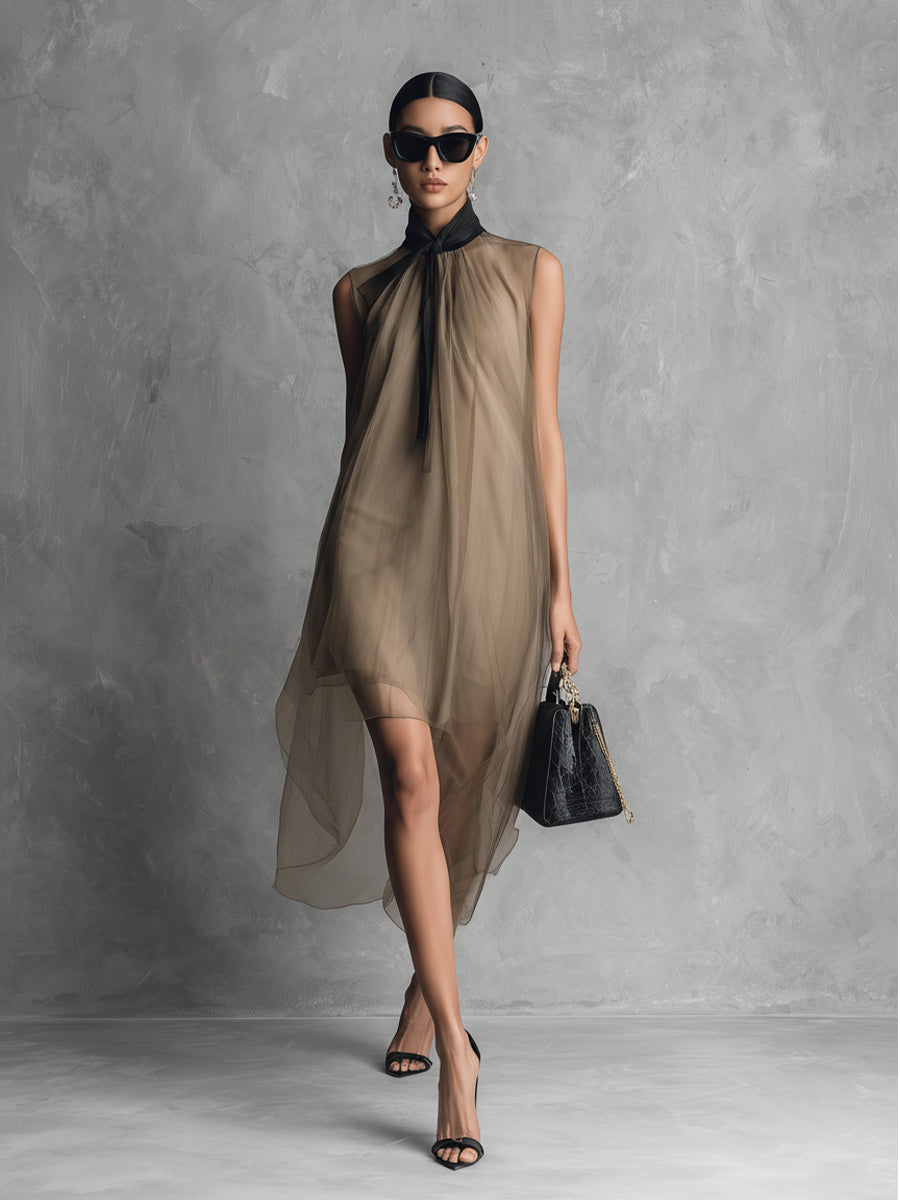 Trendé™ | Kiara Drapiertes Chiffon-Kleid mit Schleifendetail