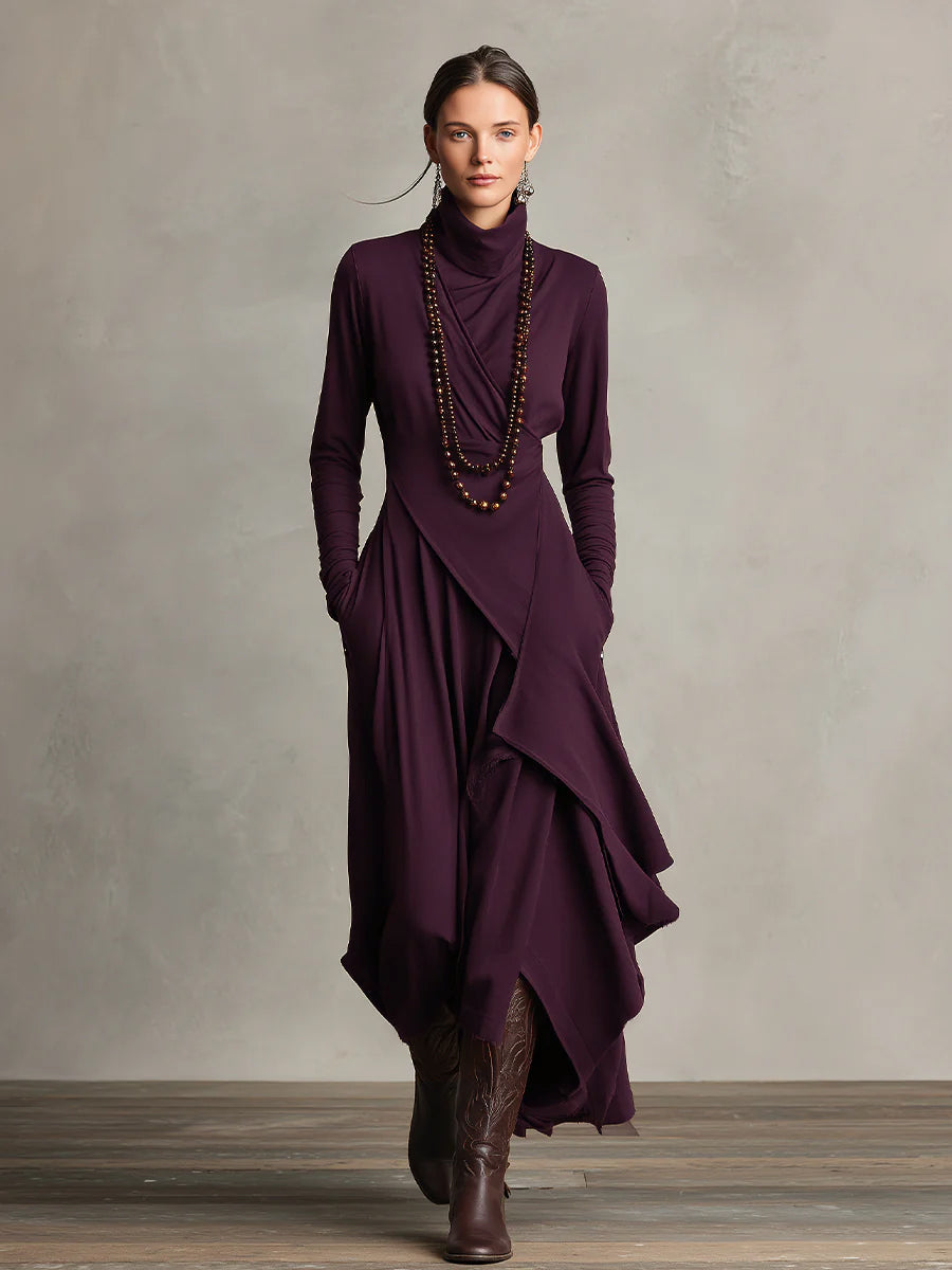 Trendé™ | Ronja Baumwoll-Maxikleid mit Rollkragen und asymmetrischem Schnitt