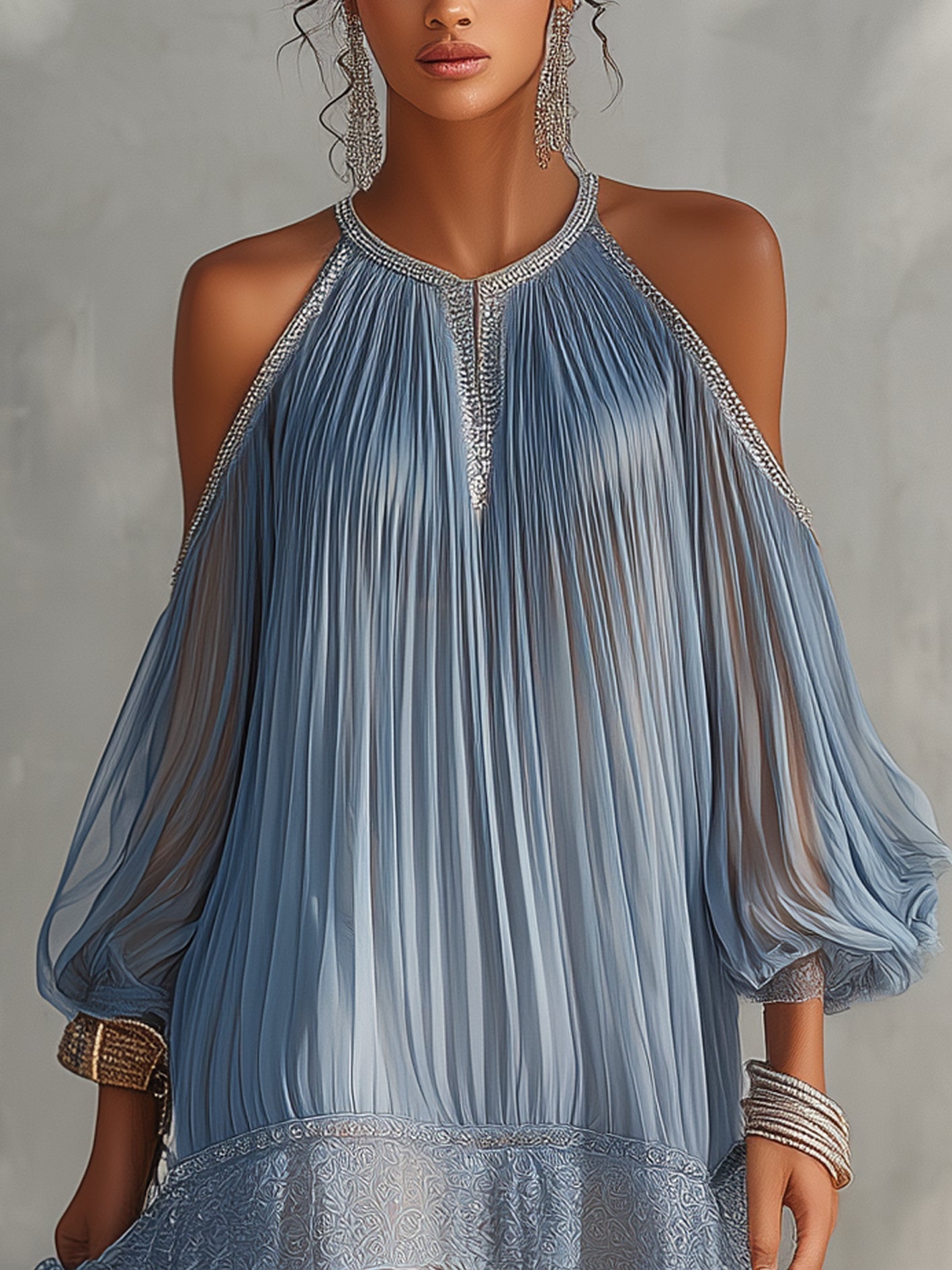 Trendé™ | Celina Blaues Off-Shoulder-Minikleid mit Spitzenabschluss