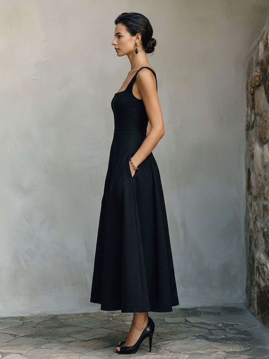 Trendé™ | Lena Baumwollmix-Maxikleid mit Karree-Ausschnitt und Taschen