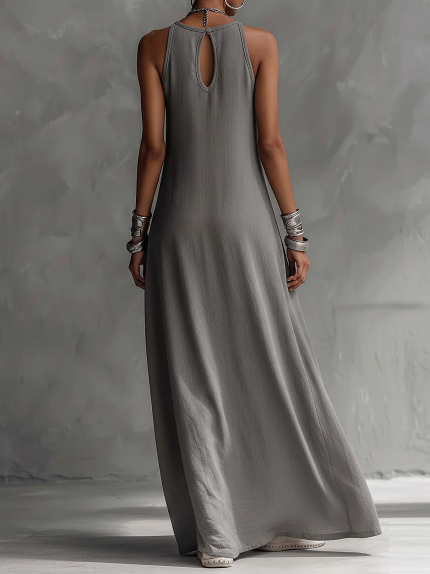Trendé™ | Livia Farbblock-Maxikleid aus Baumwoll-Leinen-Mix