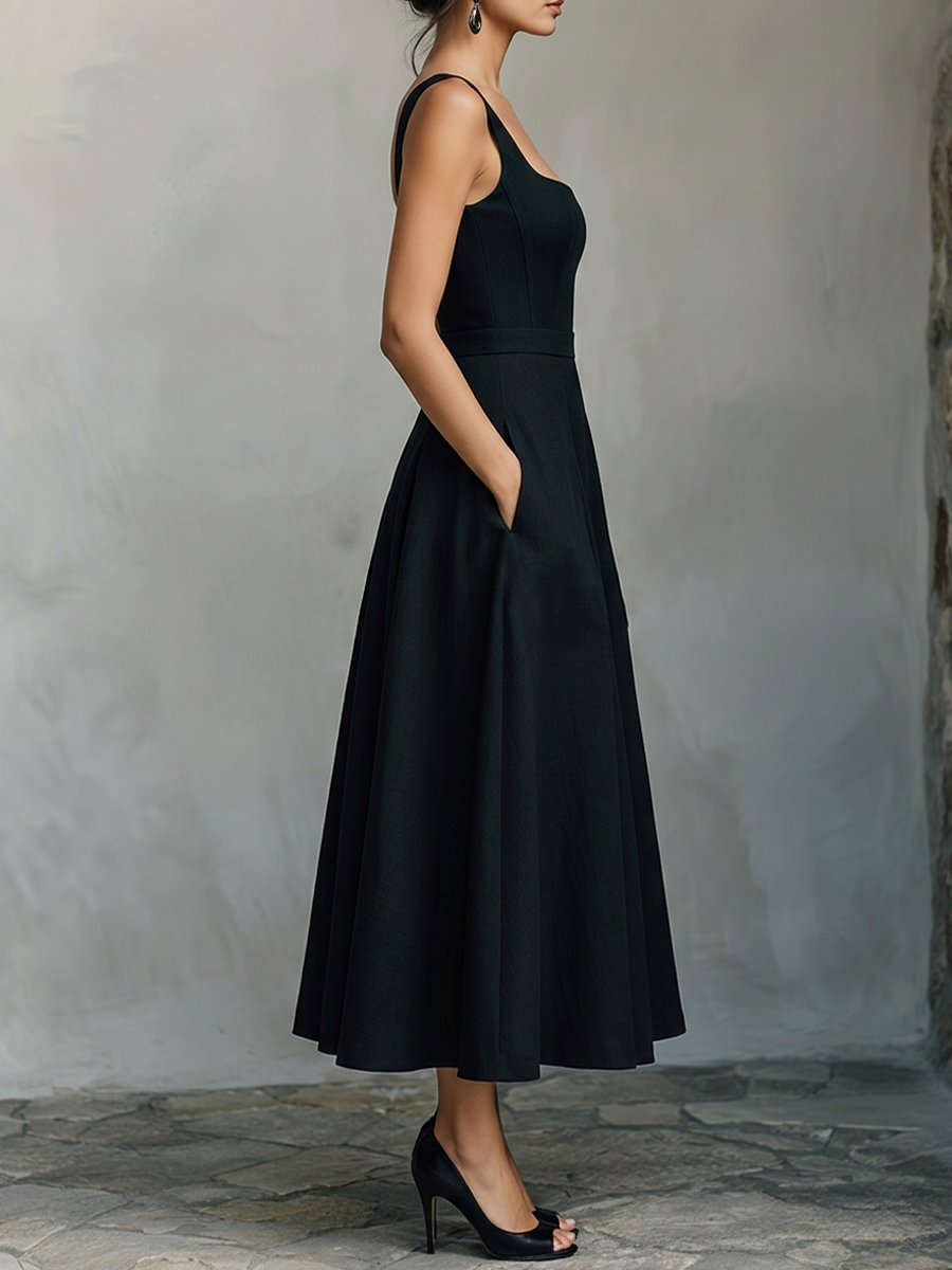 Trendé™ | Lena Baumwollmix-Maxikleid mit Karree-Ausschnitt und Taschen