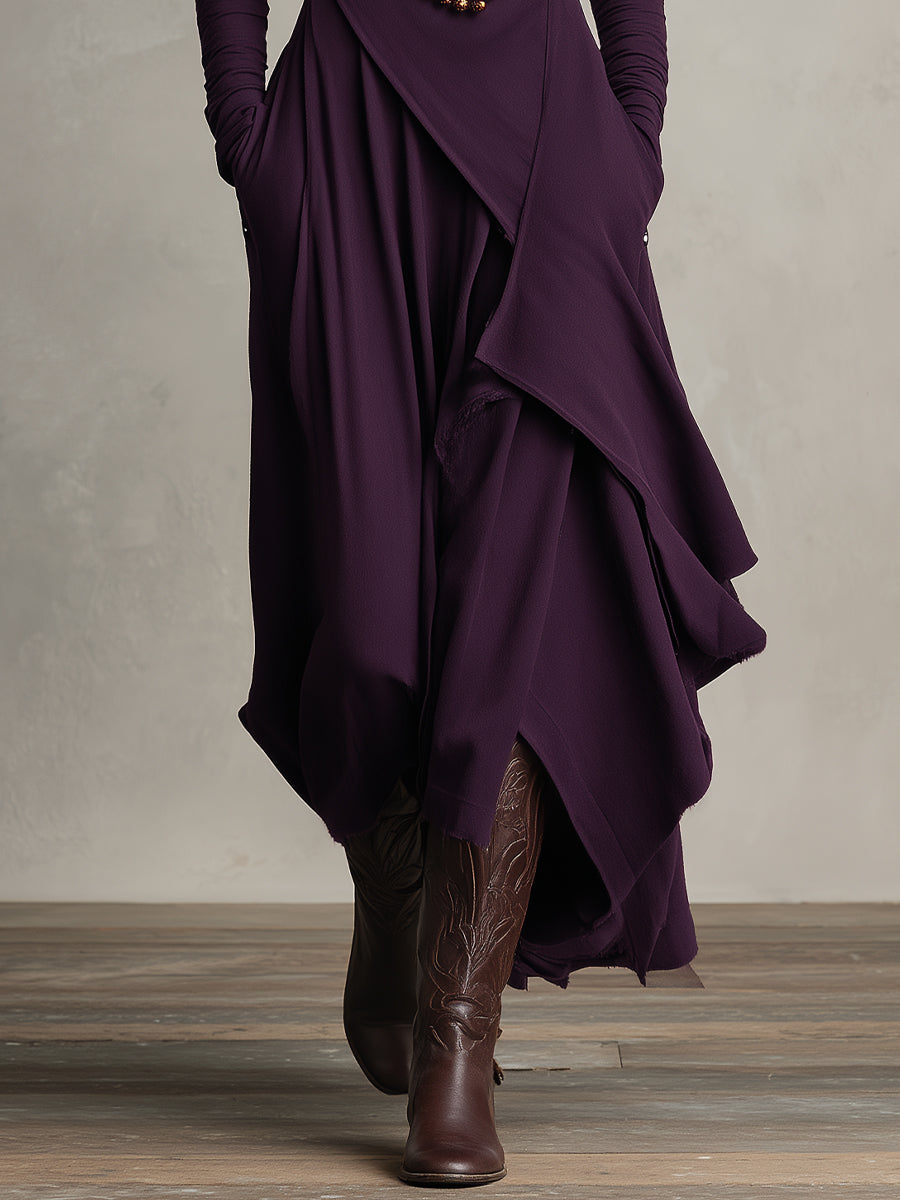Trendé™ | Ronja Baumwoll-Maxikleid mit Rollkragen und asymmetrischem Schnitt