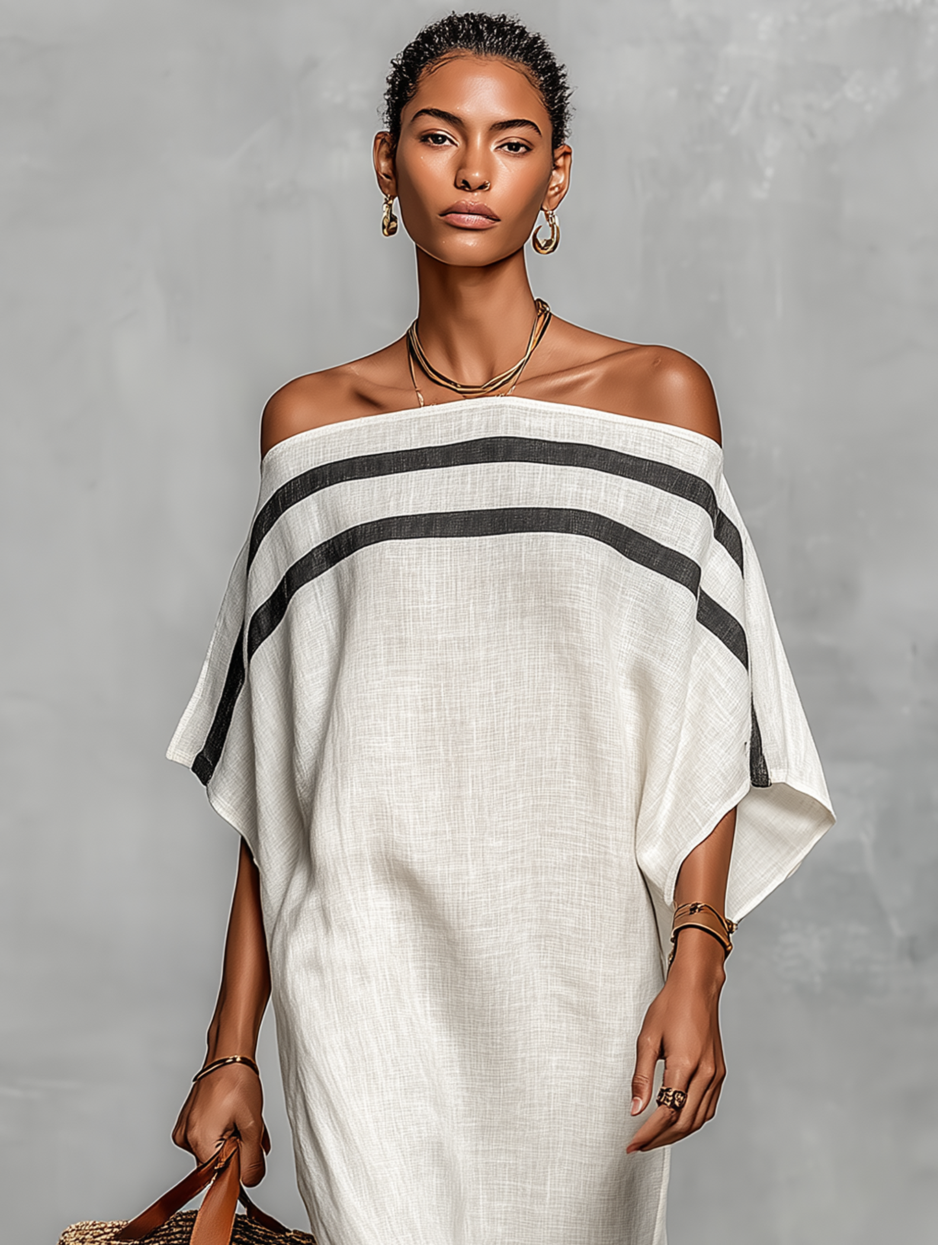 Trendé™ | Marina Leinenmix-Maxikleid mit Off-Shoulder-Schnitt und minimalistischem Stil