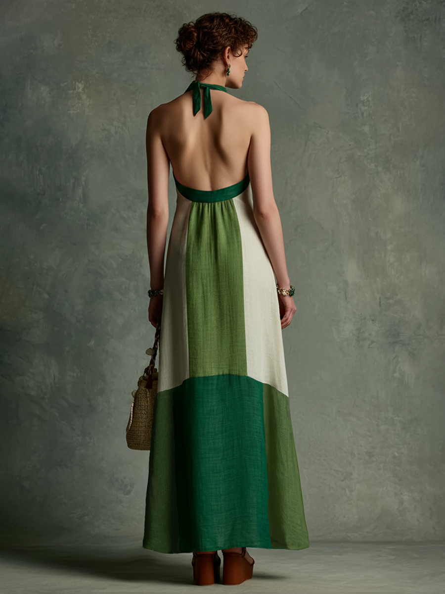 Trendé™ | Thalia Leinenmix-Maxikleid mit Neckholder-Ausschnitt und V-Ausschnitt