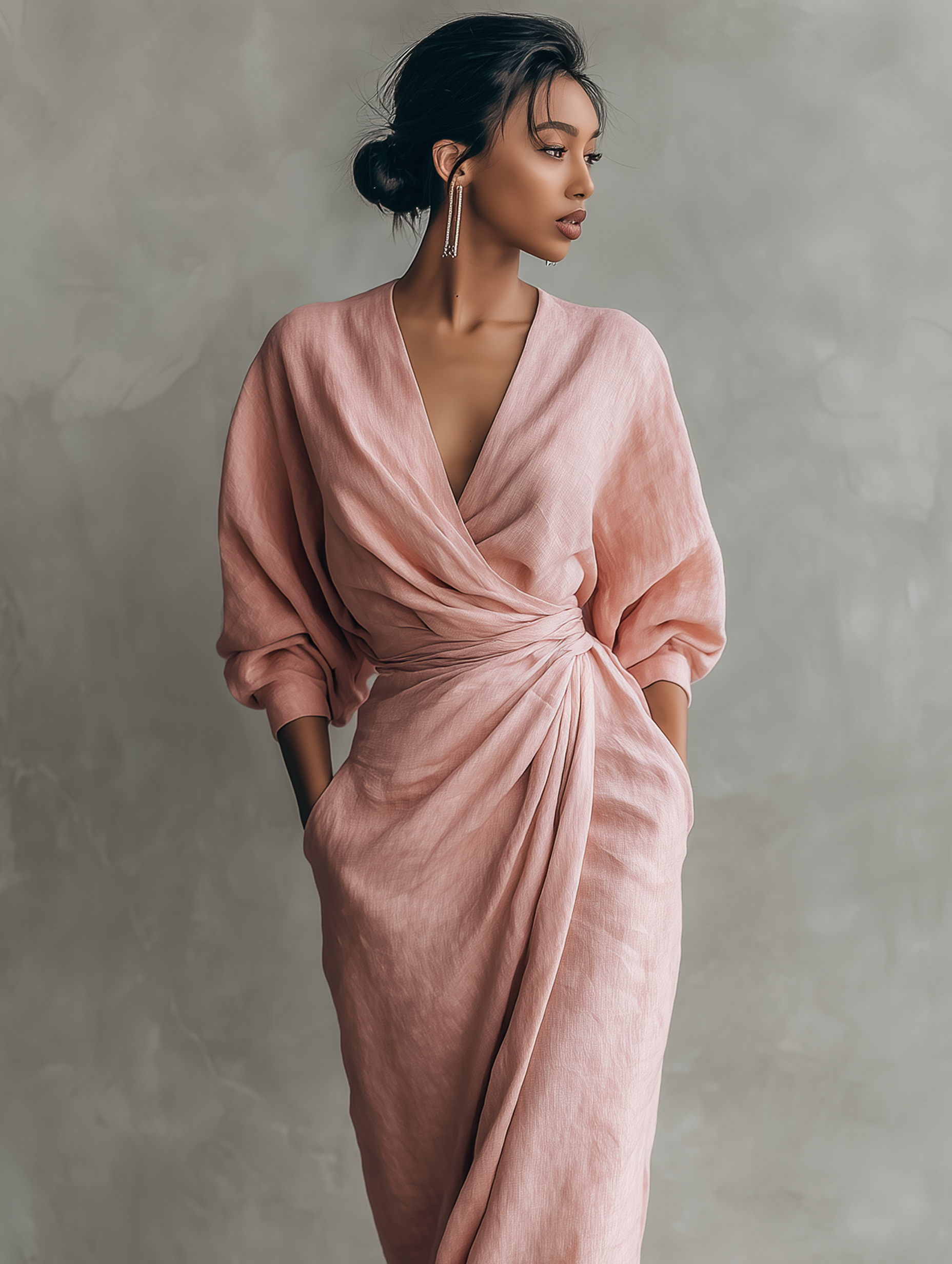 Trendé™ | Elina Leinenmix-Maxikleid mit V-Ausschnitt und minimalistischem Stil