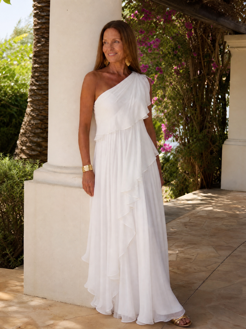 Trendé™ | Donatella Grünes Maxikleid mit One-Shoulder-Design