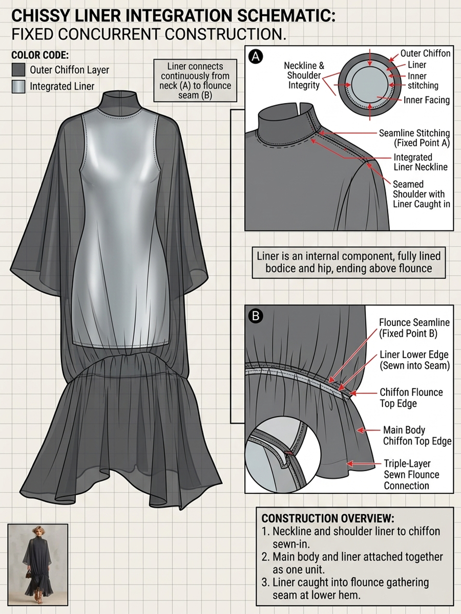 Trendé™ | Luna Chiffon-Maxikleid mit Rollkragen und Volants