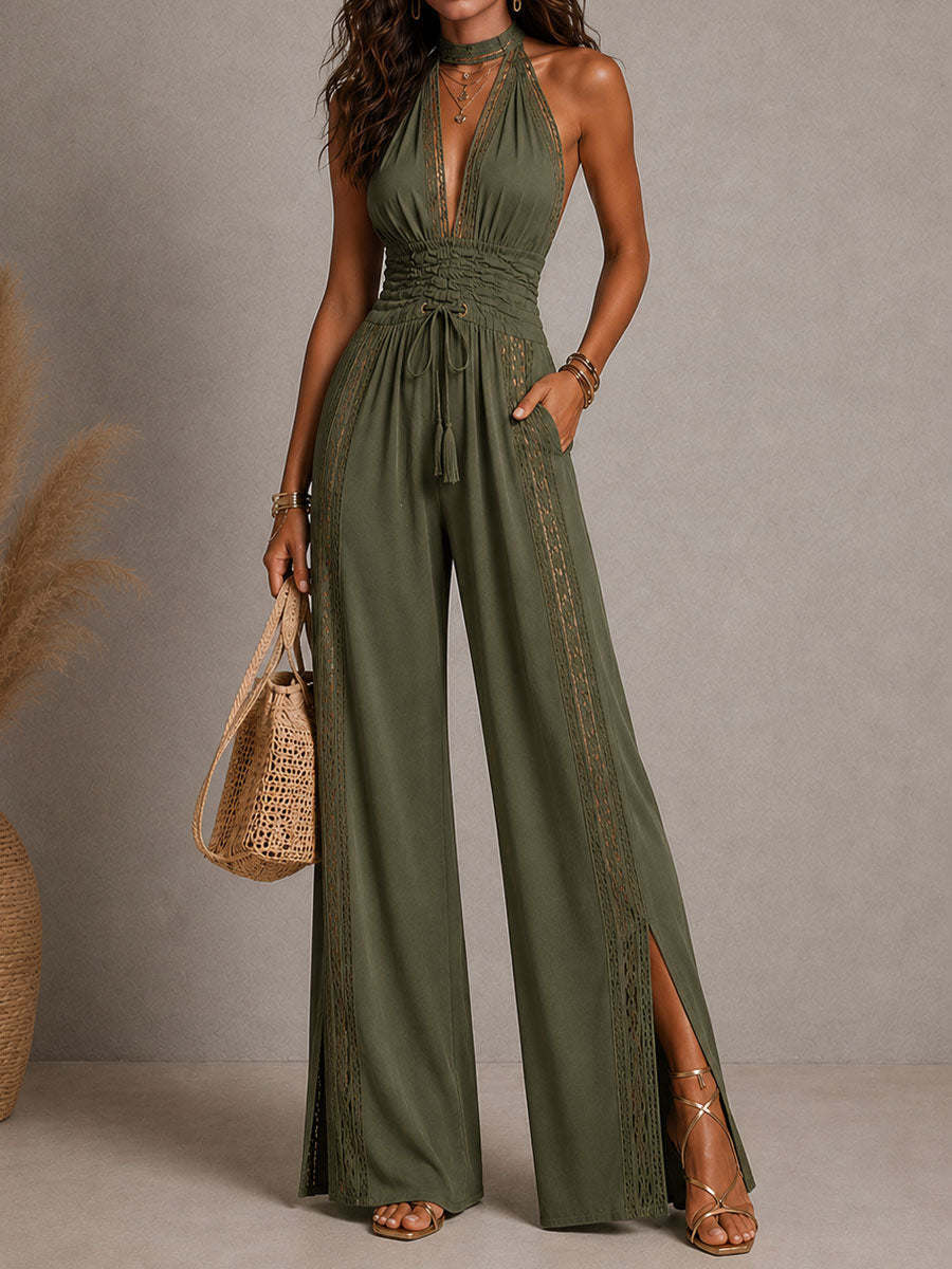 Trendé™ | Serena Boho-Jumpsuit mit Spitze und weitem Bein
