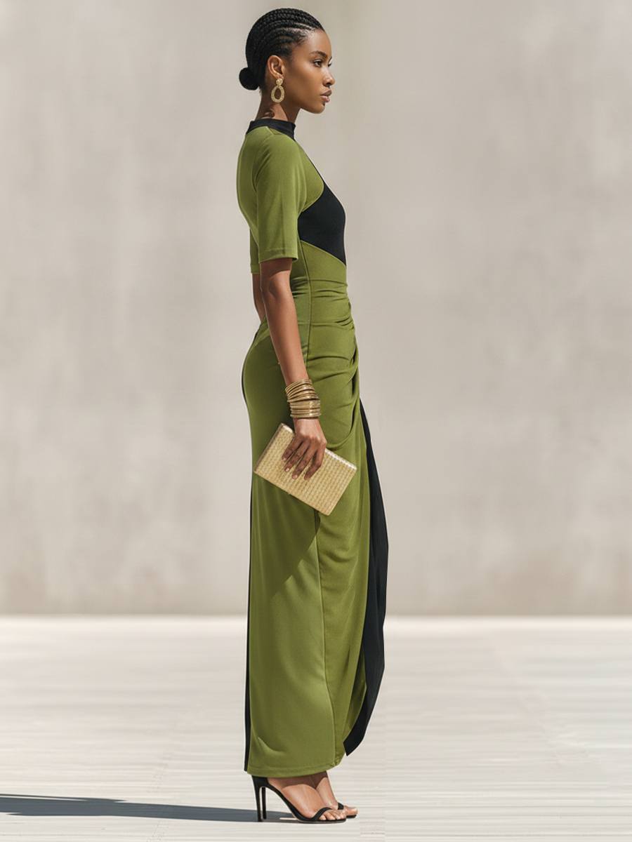 Trendé™ | Caterina Jersey-Bodycon-Kleid mit hohem Kragen und Colorblock-Design