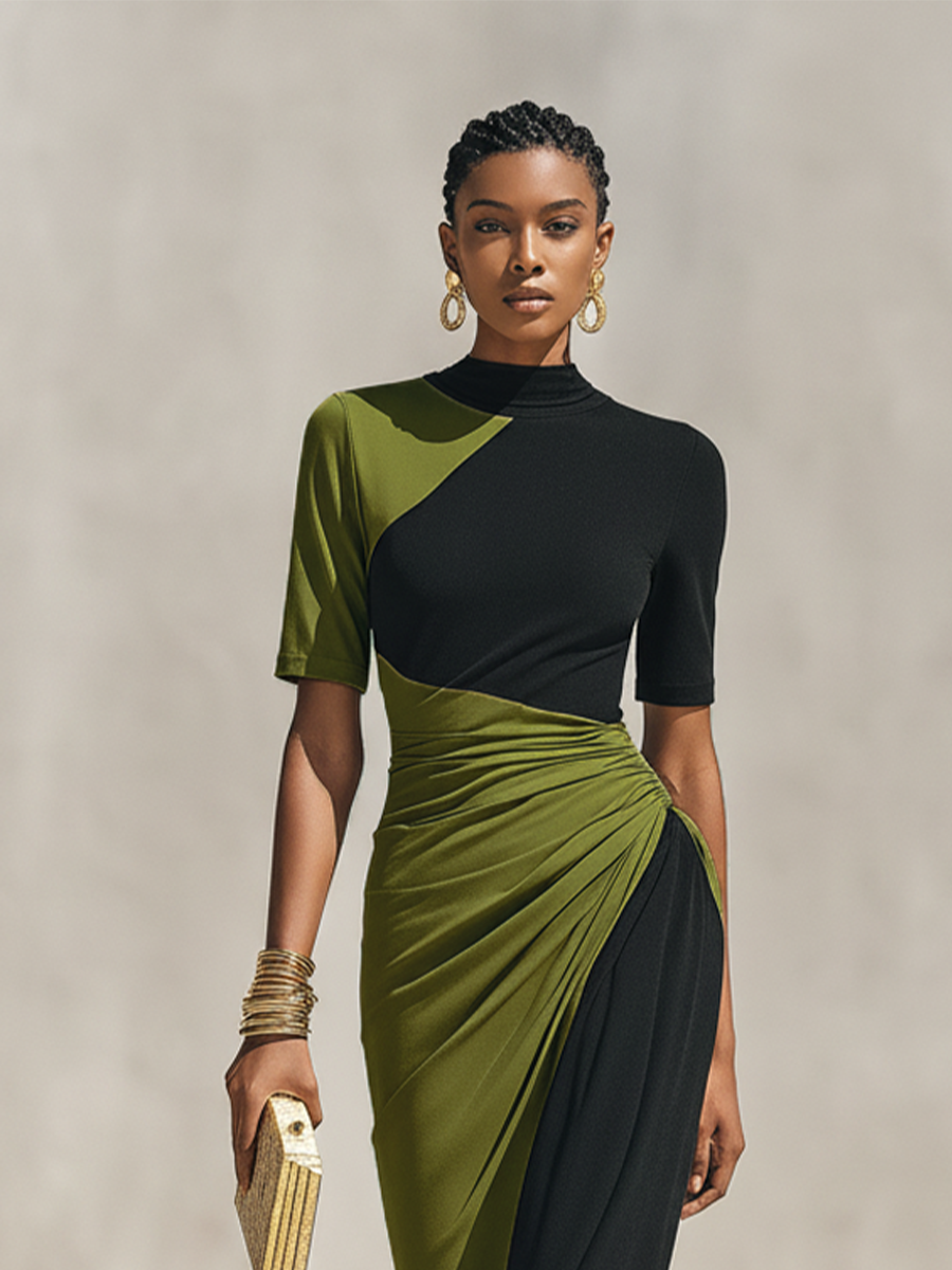 Trendé™ | Caterina Jersey-Bodycon-Kleid mit hohem Kragen und Colorblock-Design