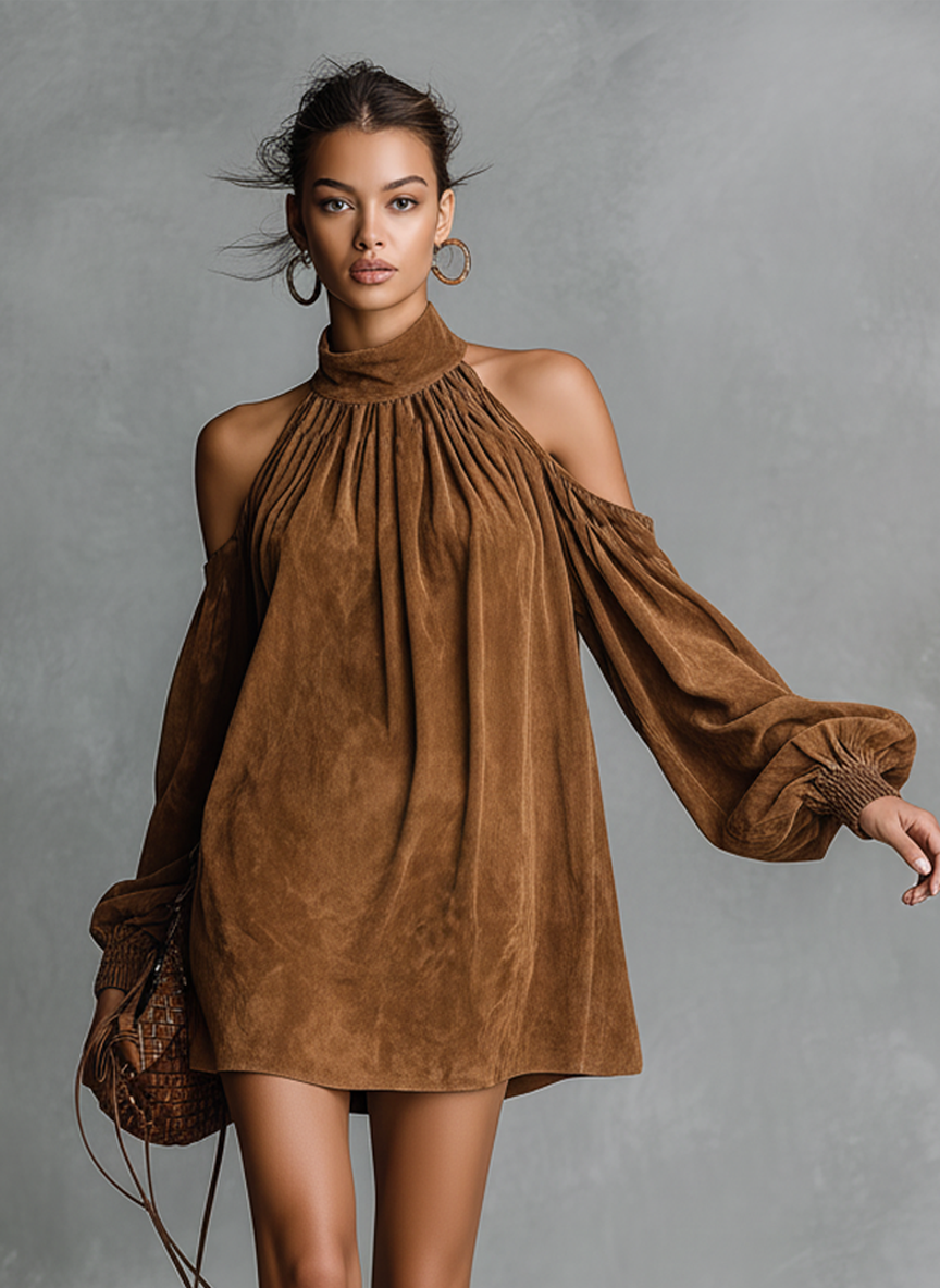 Trendé™ | Tiana Minikleid mit Neckholder-Ausschnitt und Laternenärmeln