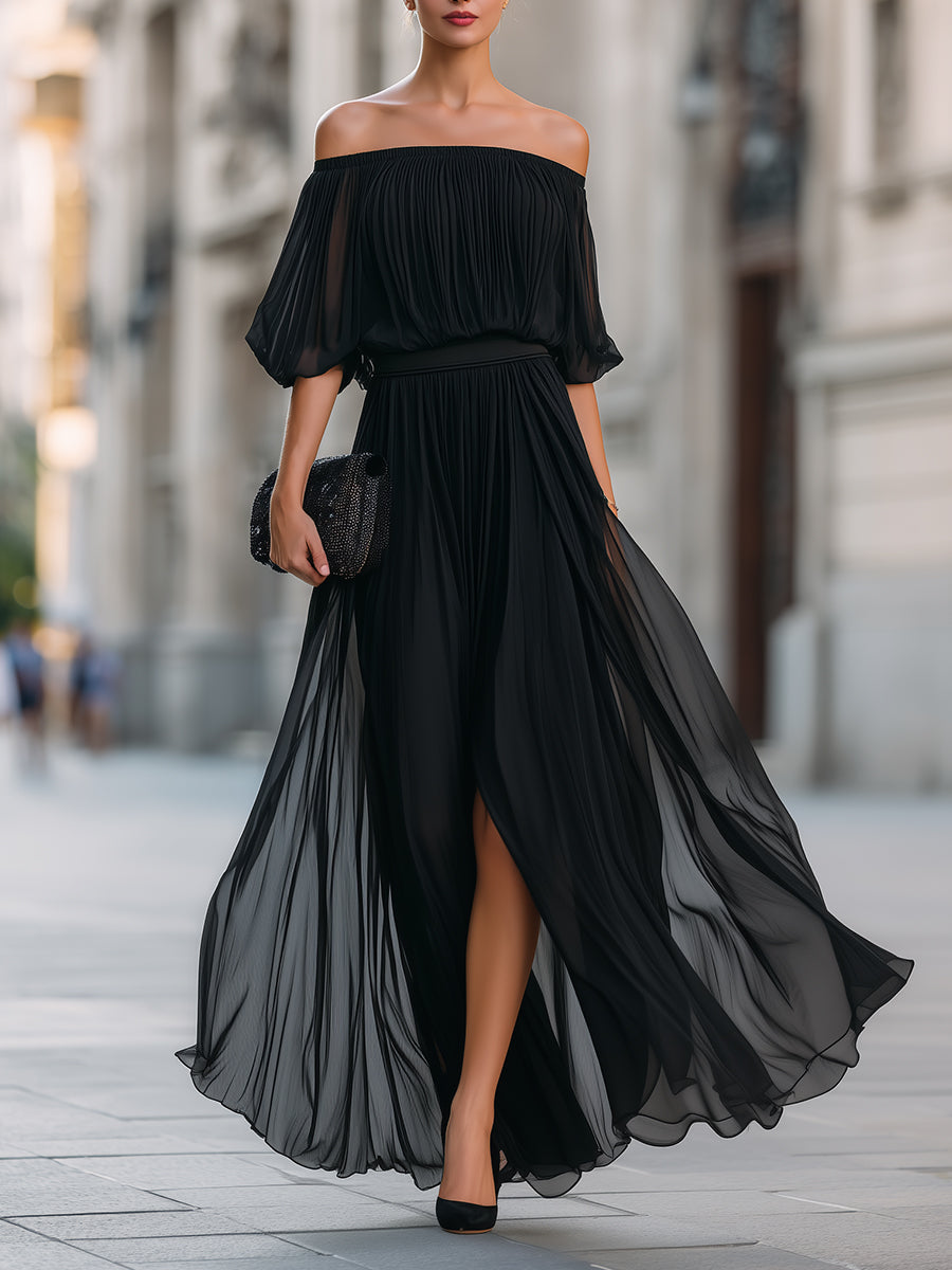 Trendé™ | Serafina Schulterfreies Chiffon-Maxikleid