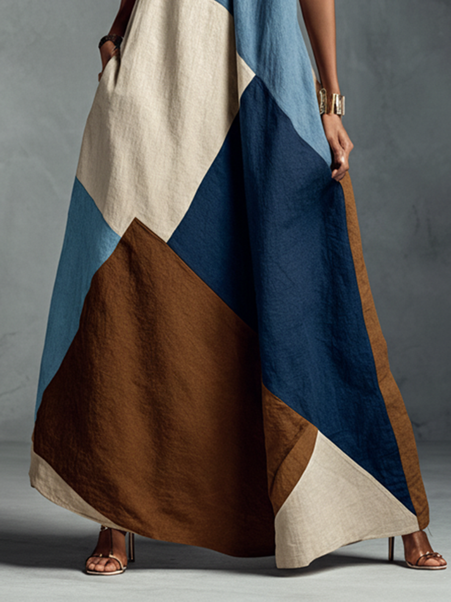 Trendé™ | Zelina Baumwoll-Leinen-Maxikleid mit Neckholder-Ausschnitt und Boho-Charme
