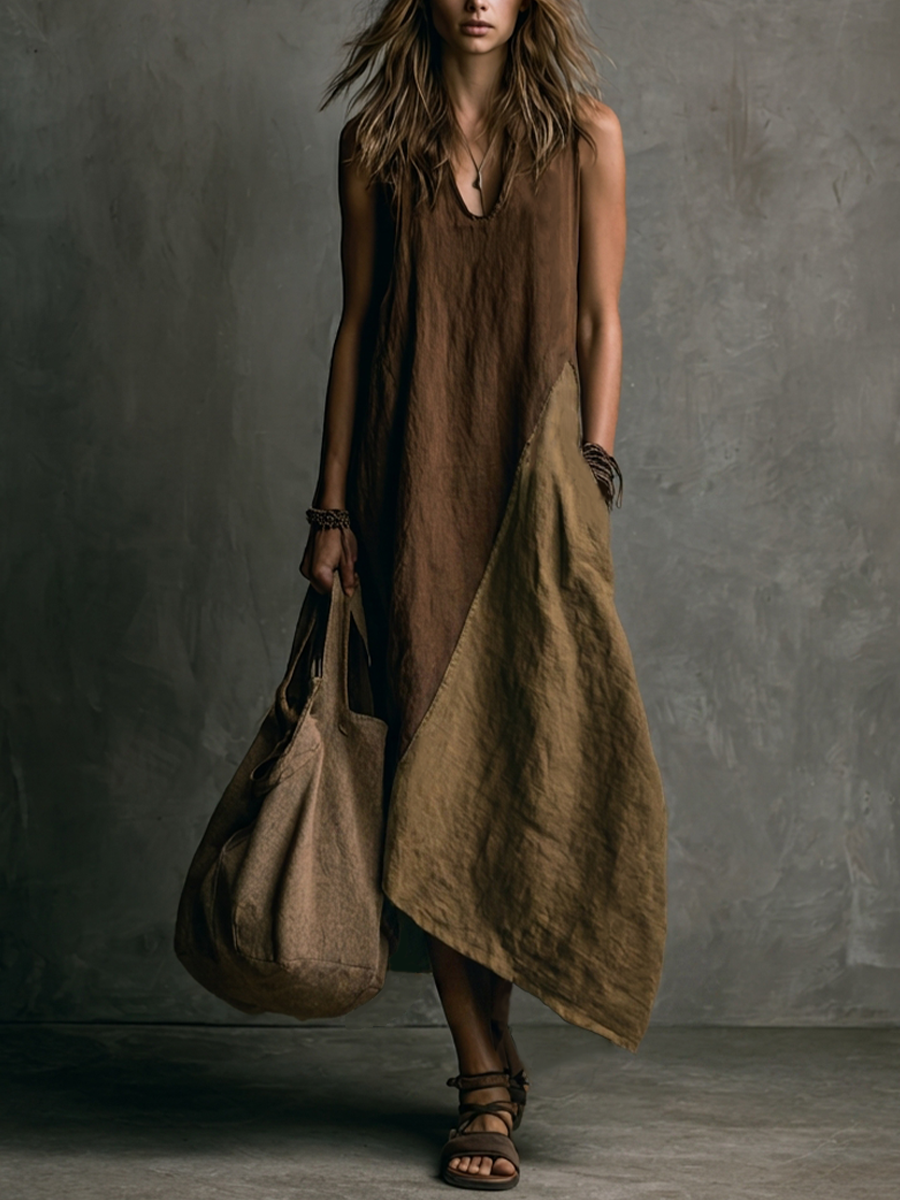 Trendé™ | Mara Baumwoll-Leinen Maxikleid mit Muster-Mix