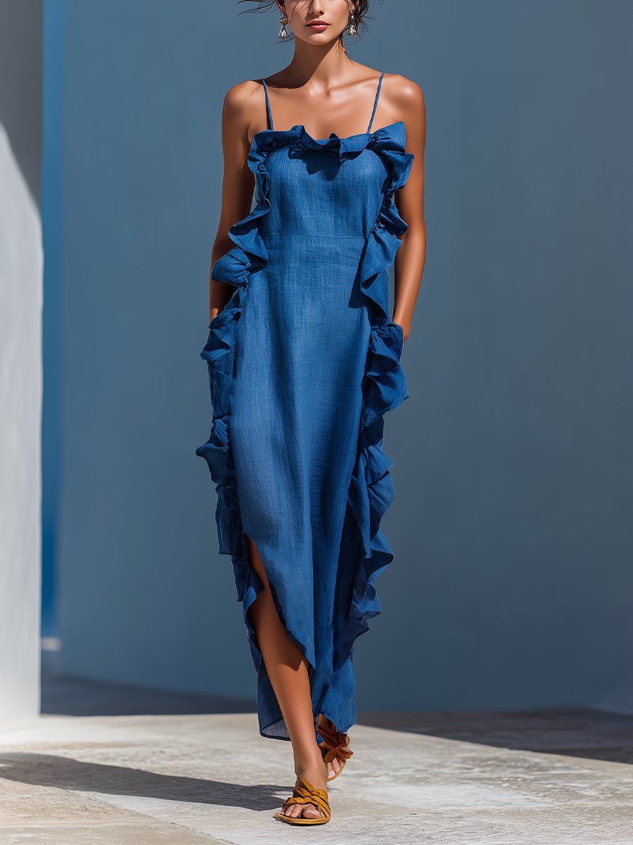 Trendé™ | Isadora Leinenmix-Maxikleid mit Spaghettiträgern und Volants