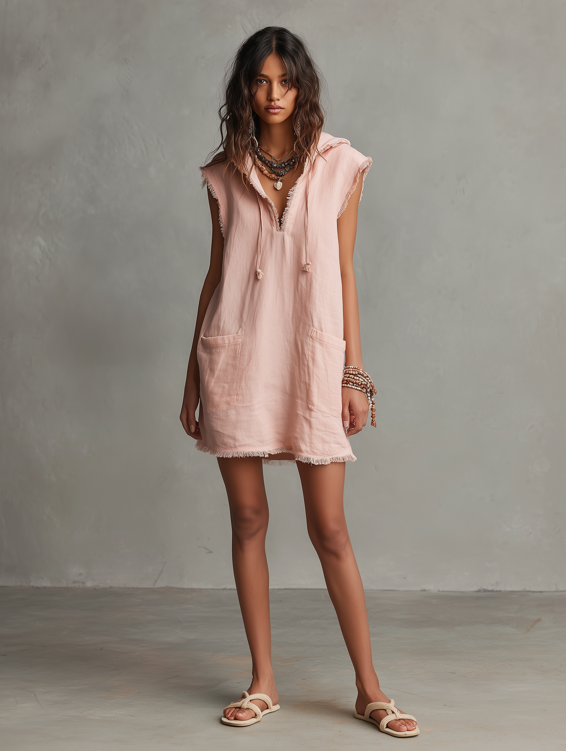 Trendé™ | Freya Leinenmix-Minikleid mit ärmellosem Schnitt und minimalistischem Stil