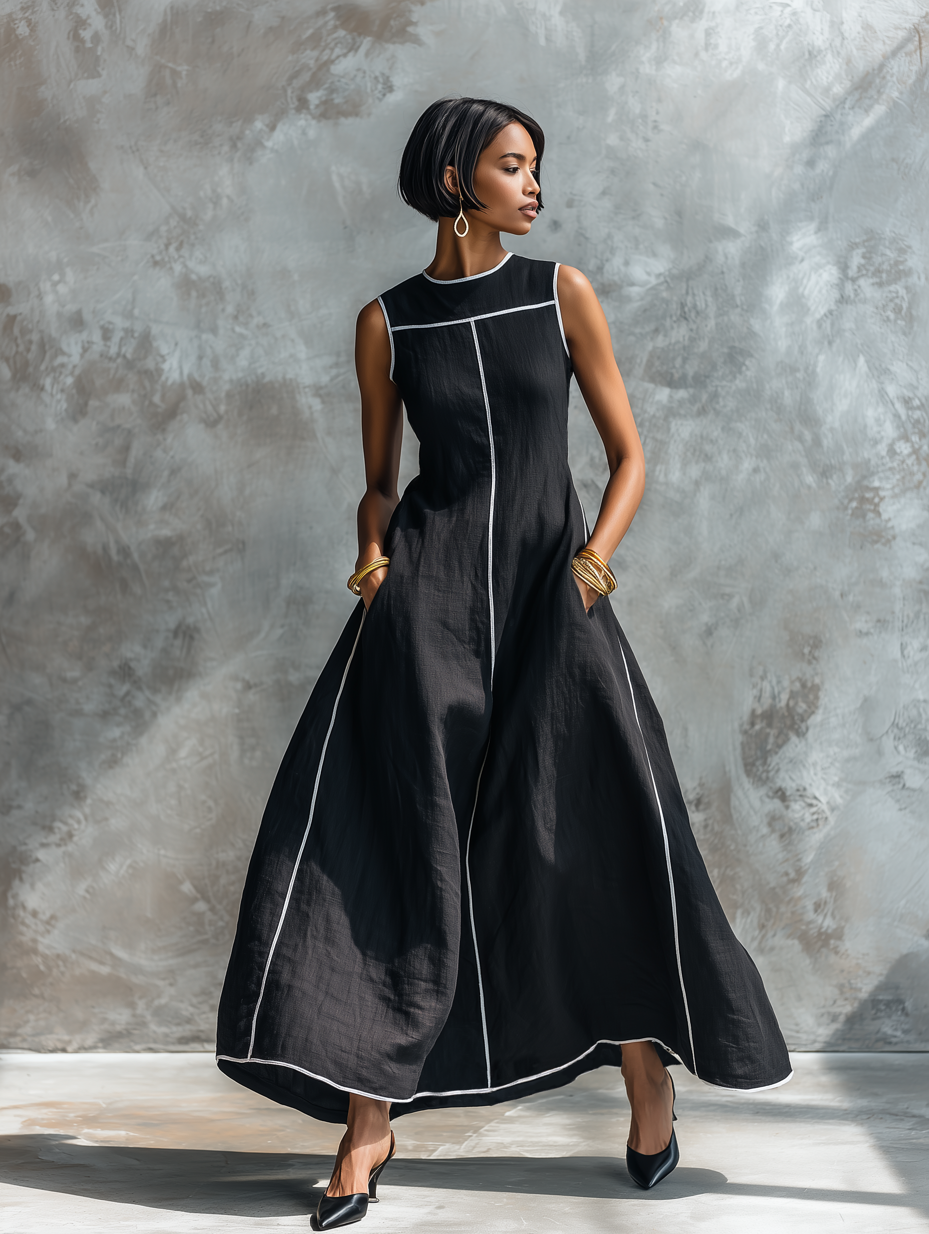 Trendé™ | Samanta Leinenmix-Maxikleid mit Rundhalsausschnitt und ärmellosem Schnitt