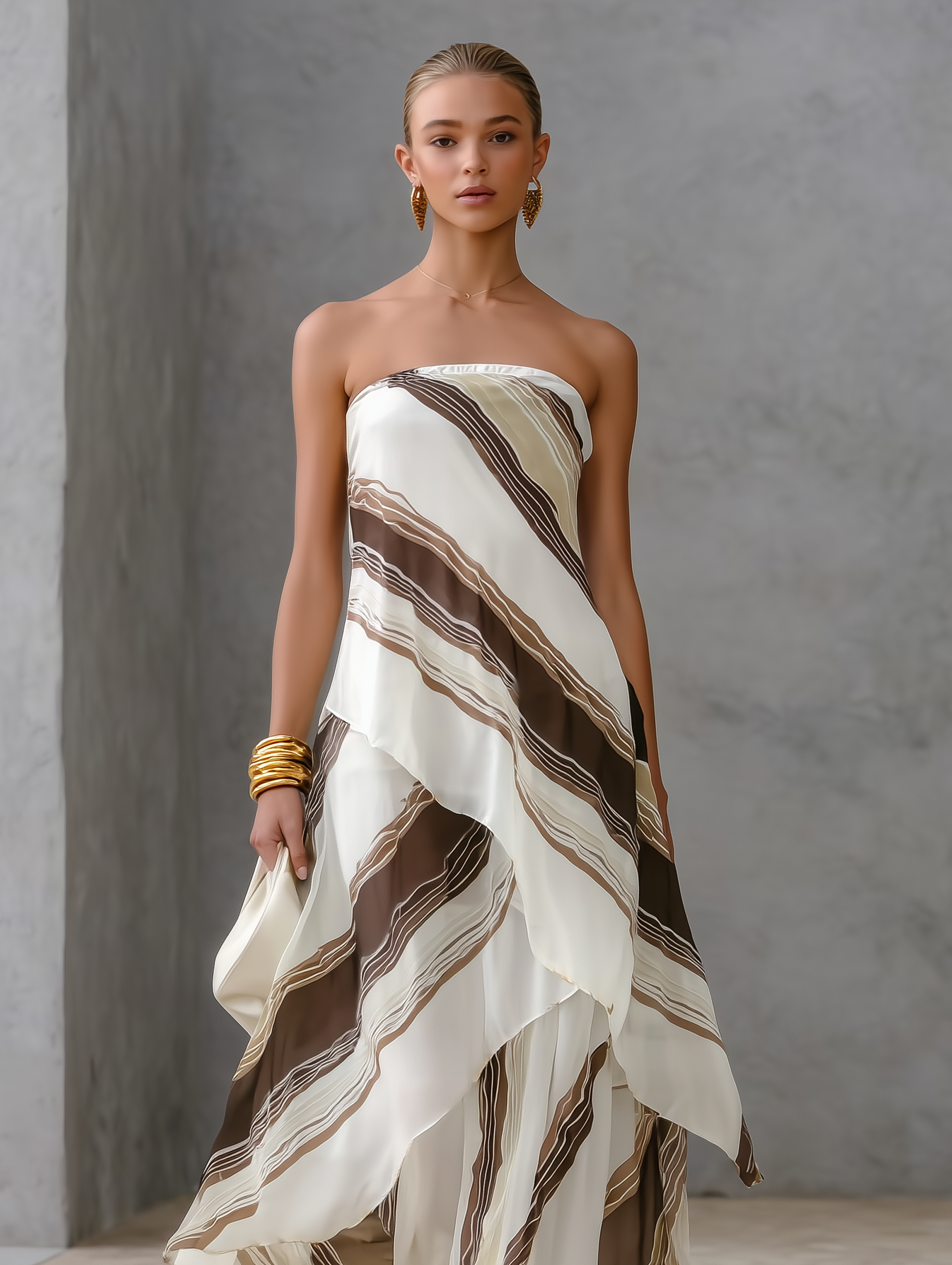 Trendé™ | Verena Chiffon-Maxikleid mit schulterfreiem Schnitt und ärmellosem Schnitt