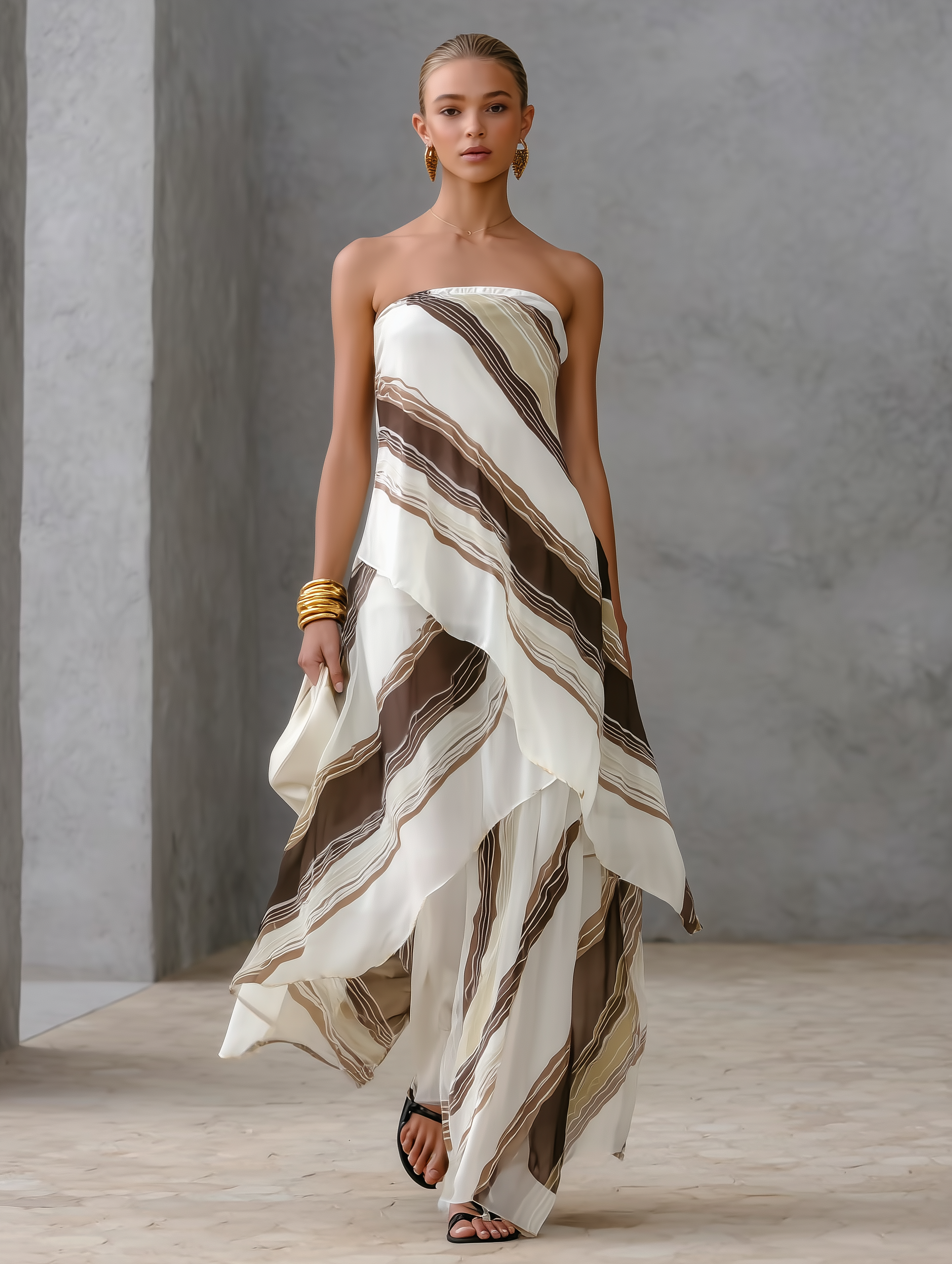 Trendé™ | Verena Chiffon-Maxikleid mit schulterfreiem Schnitt und ärmellosem Schnitt