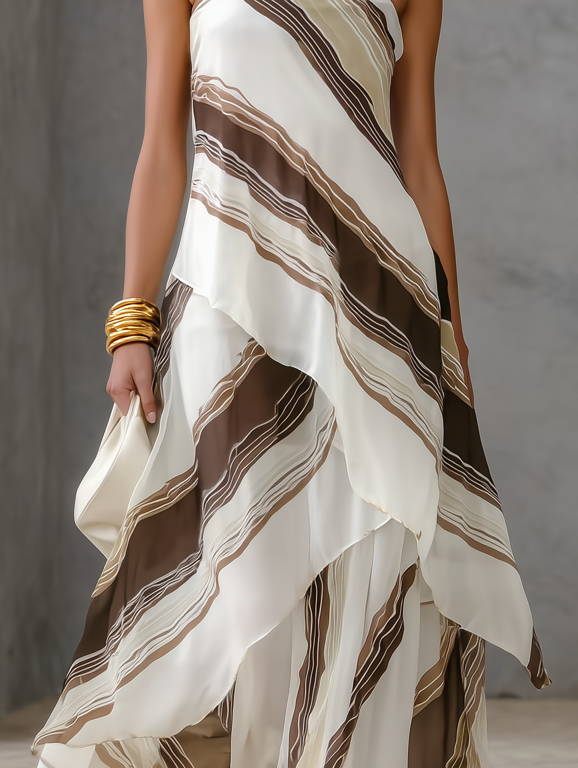 Trendé™ | Verena Chiffon-Maxikleid mit schulterfreiem Schnitt und ärmellosem Schnitt