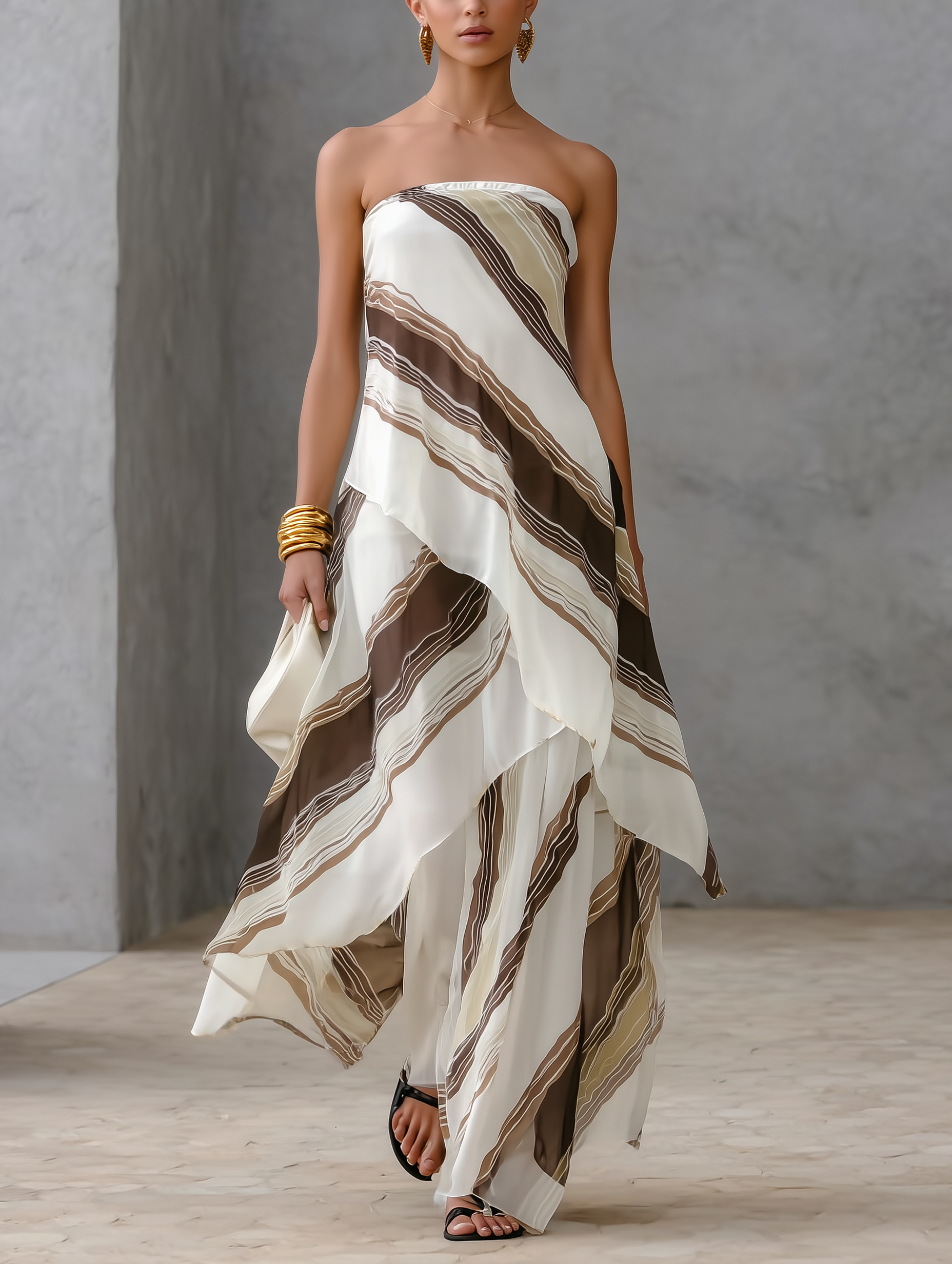 Trendé™ | Verena Chiffon-Maxikleid mit schulterfreiem Schnitt und ärmellosem Schnitt