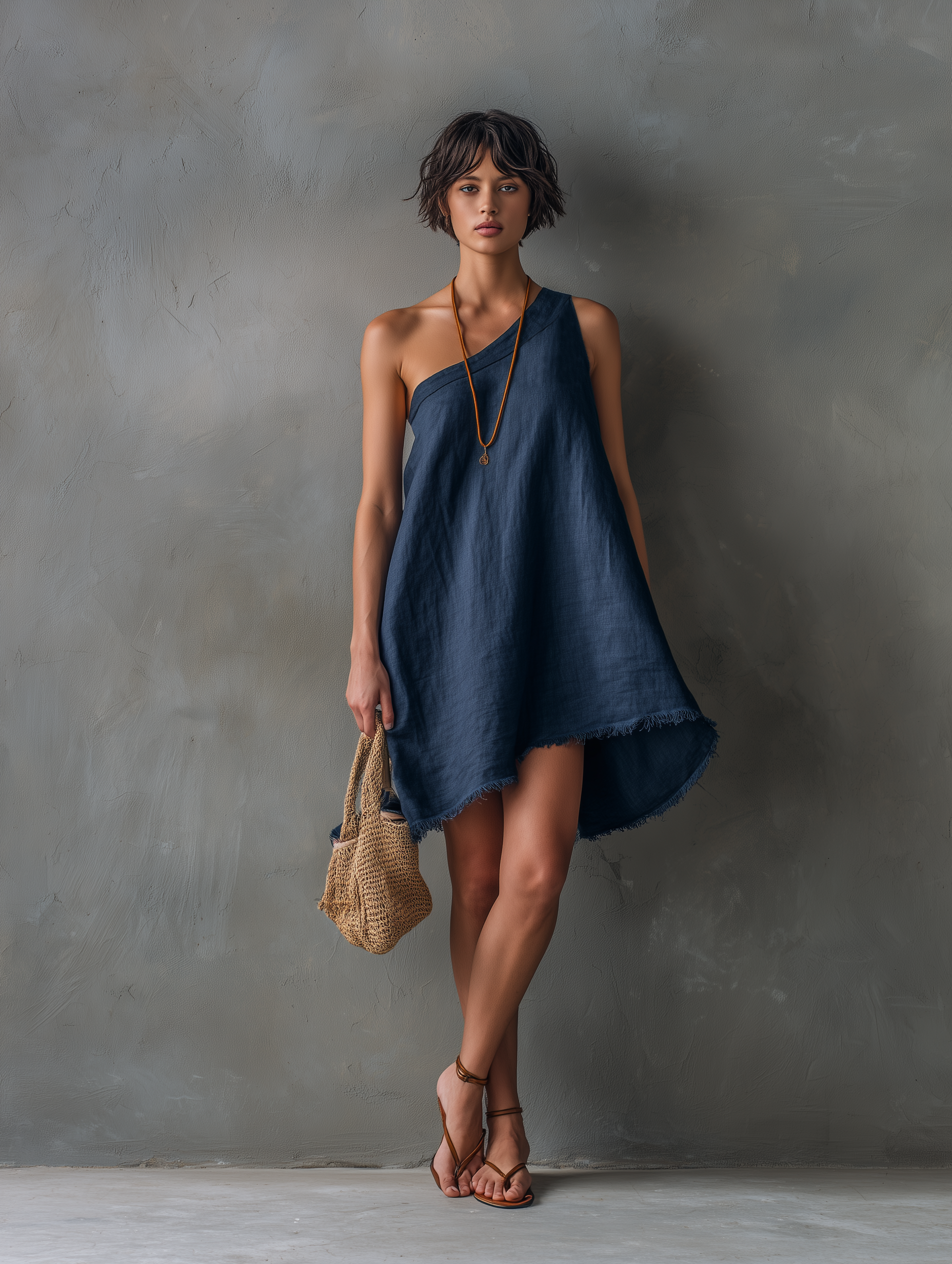Trendé™ | Zita Leinenmix-Minikleid mit One-Shoulder-Design und ärmellosem Schnitt