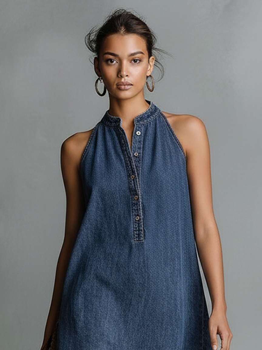 Trendé™ | Allegra Denim-Minikleid mit ärmellosem Schnitt und Knopfleiste
