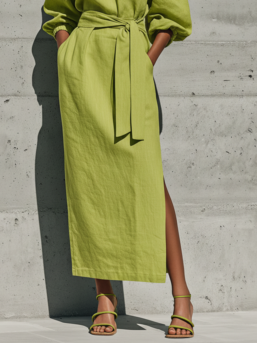 Trendé™ | Desiree Leinenmix-Midikleid mit Off-Shoulder-Schnitt und Puffärmeln
