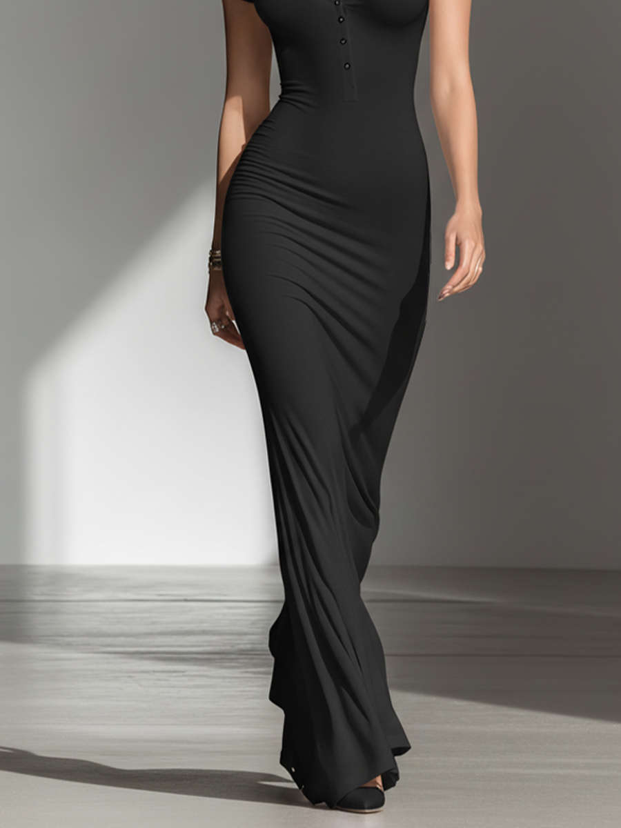 Trendé™ | Graciela Jersey-Maxikleid mit V-Ausschnitt und minimalistischem Stil