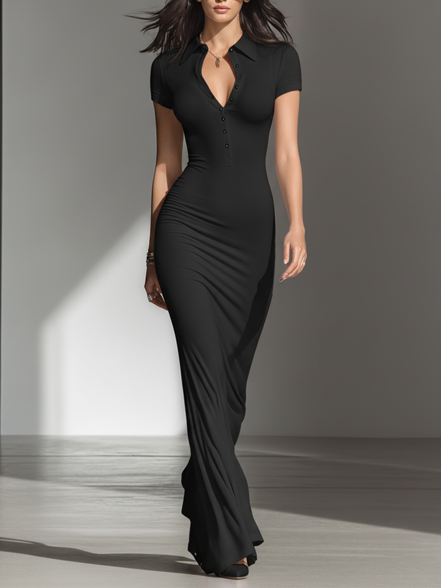 Trendé™ | Graciela Jersey-Maxikleid mit V-Ausschnitt und minimalistischem Stil