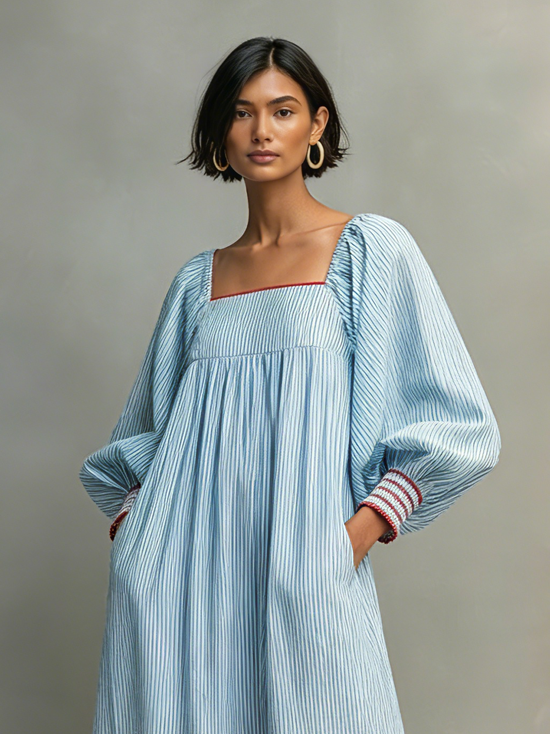 Trendé™ | Ivana Minikleid mit Laternenärmeln und Streifenmuster