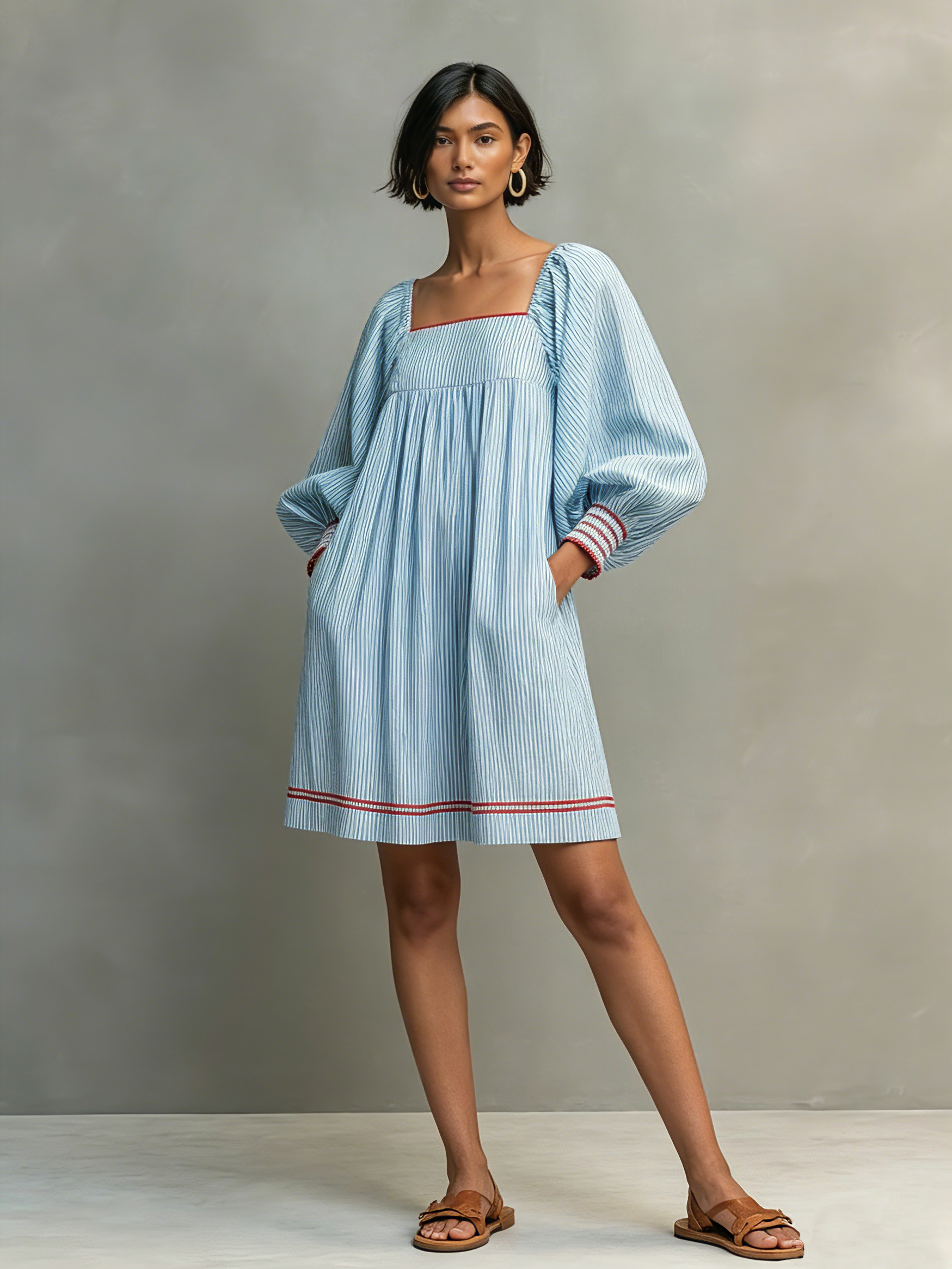 Trendé™ | Ivana Minikleid mit Laternenärmeln und Streifenmuster