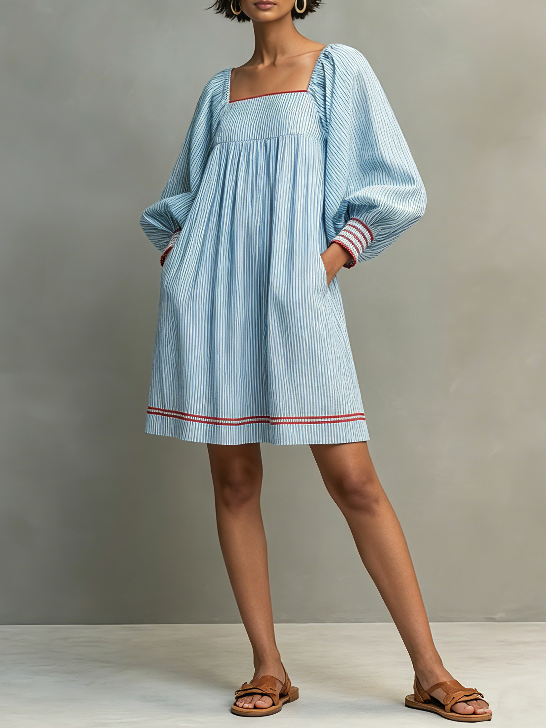 Trendé™ | Ivana Minikleid mit Laternenärmeln und Streifenmuster