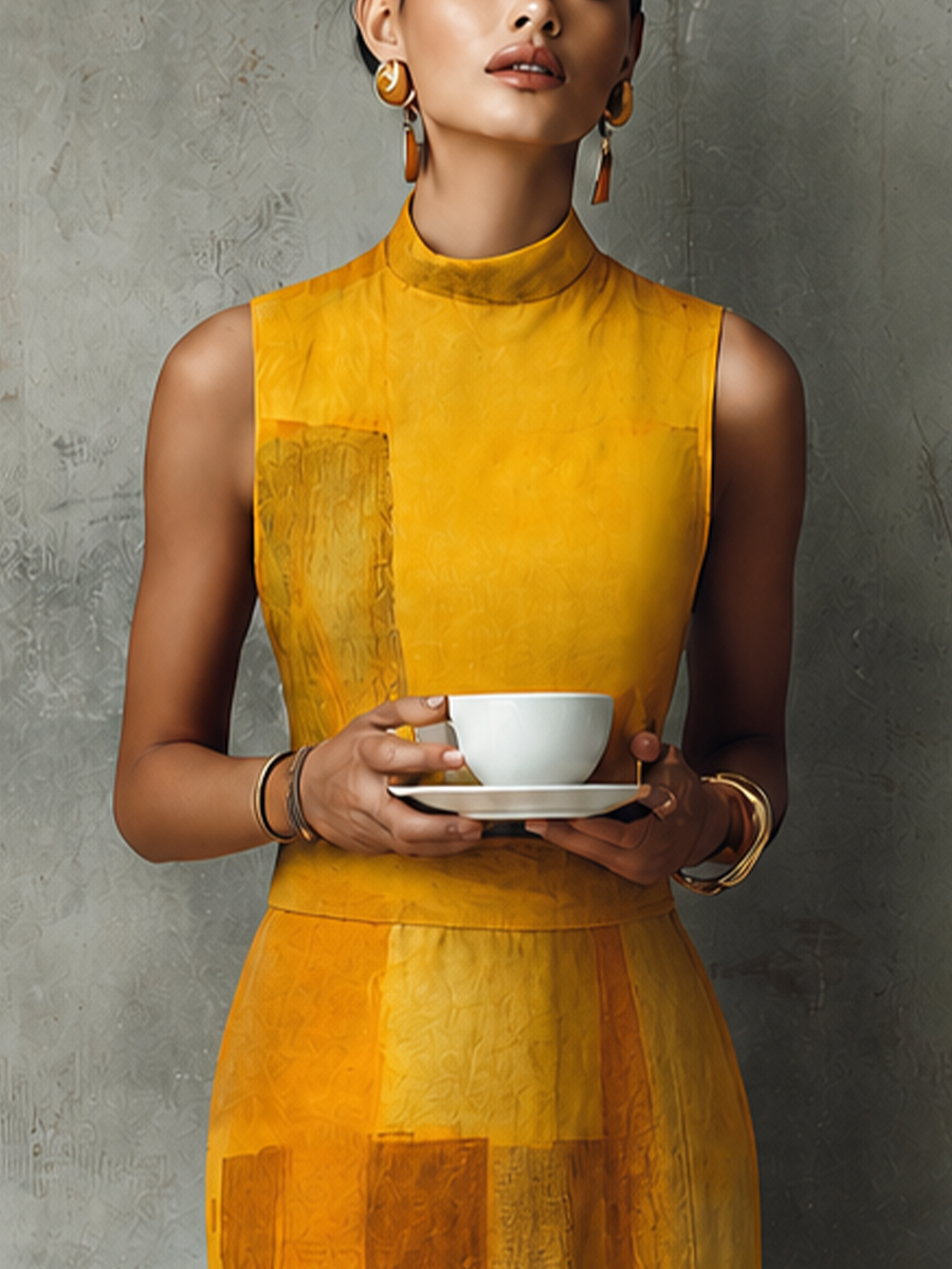 Trendé™ | Clara Baumwollmix-Midikleid mit ärmellosem Schnitt und Print