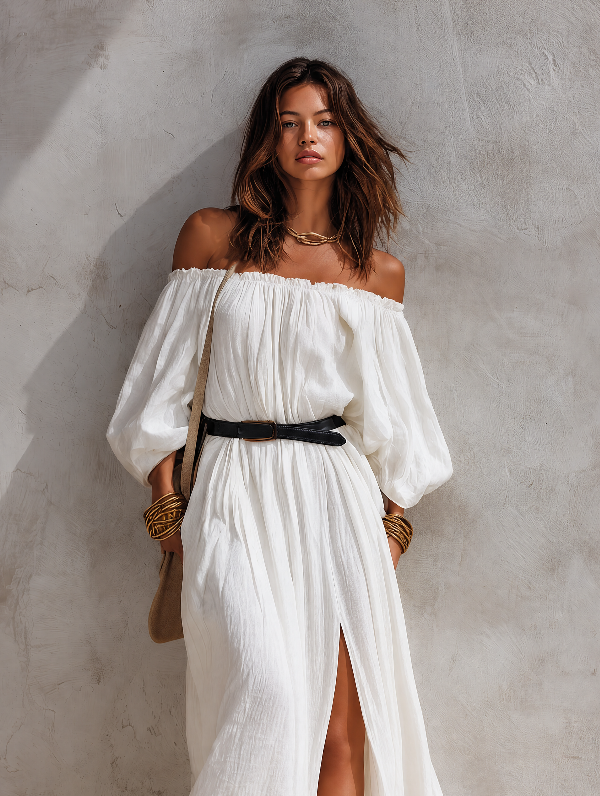 Trendé™ | Janina Webstoff-Maxikleid mit Off-Shoulder-Schnitt