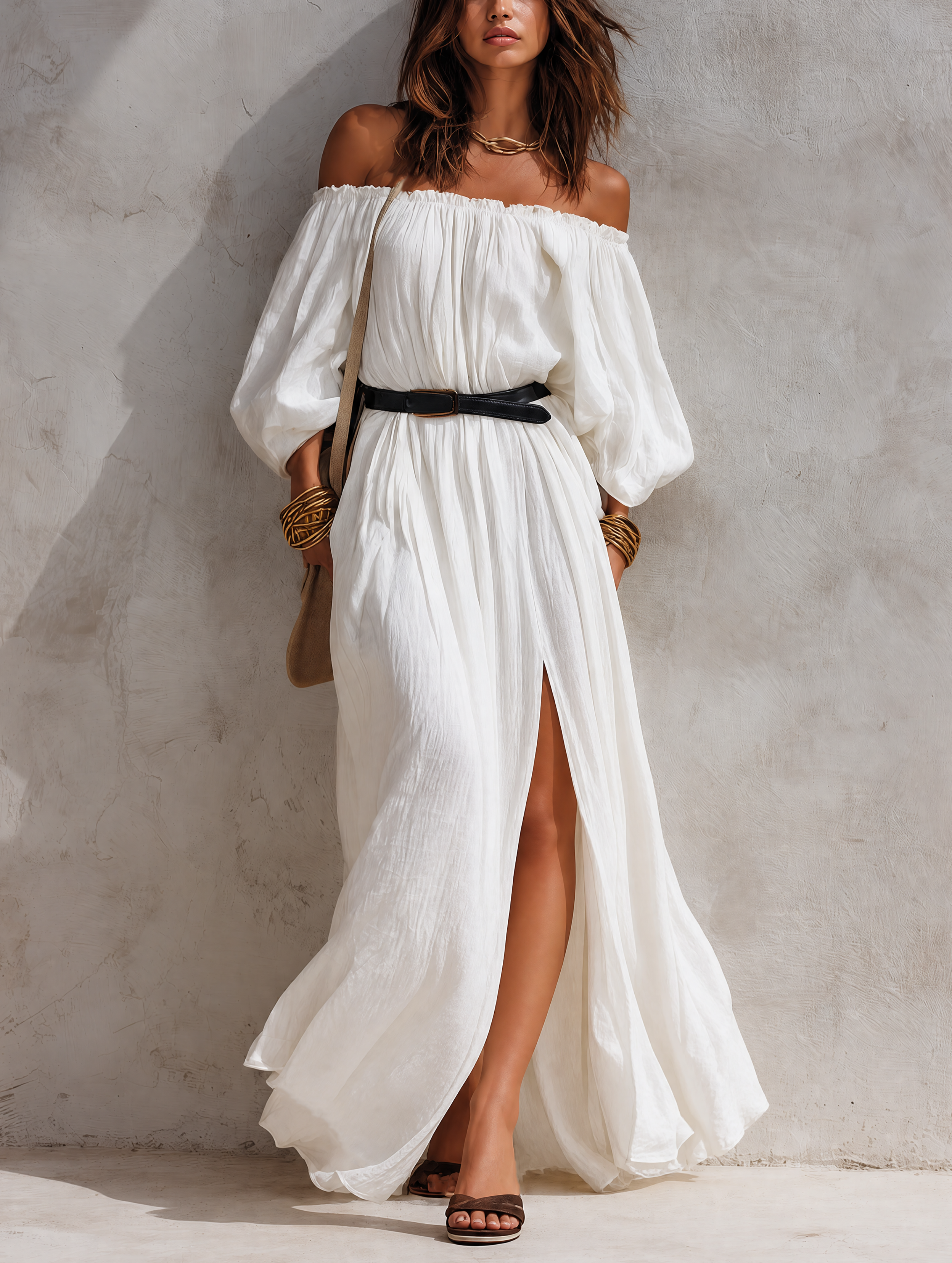 Trendé™ | Janina Webstoff-Maxikleid mit Off-Shoulder-Schnitt