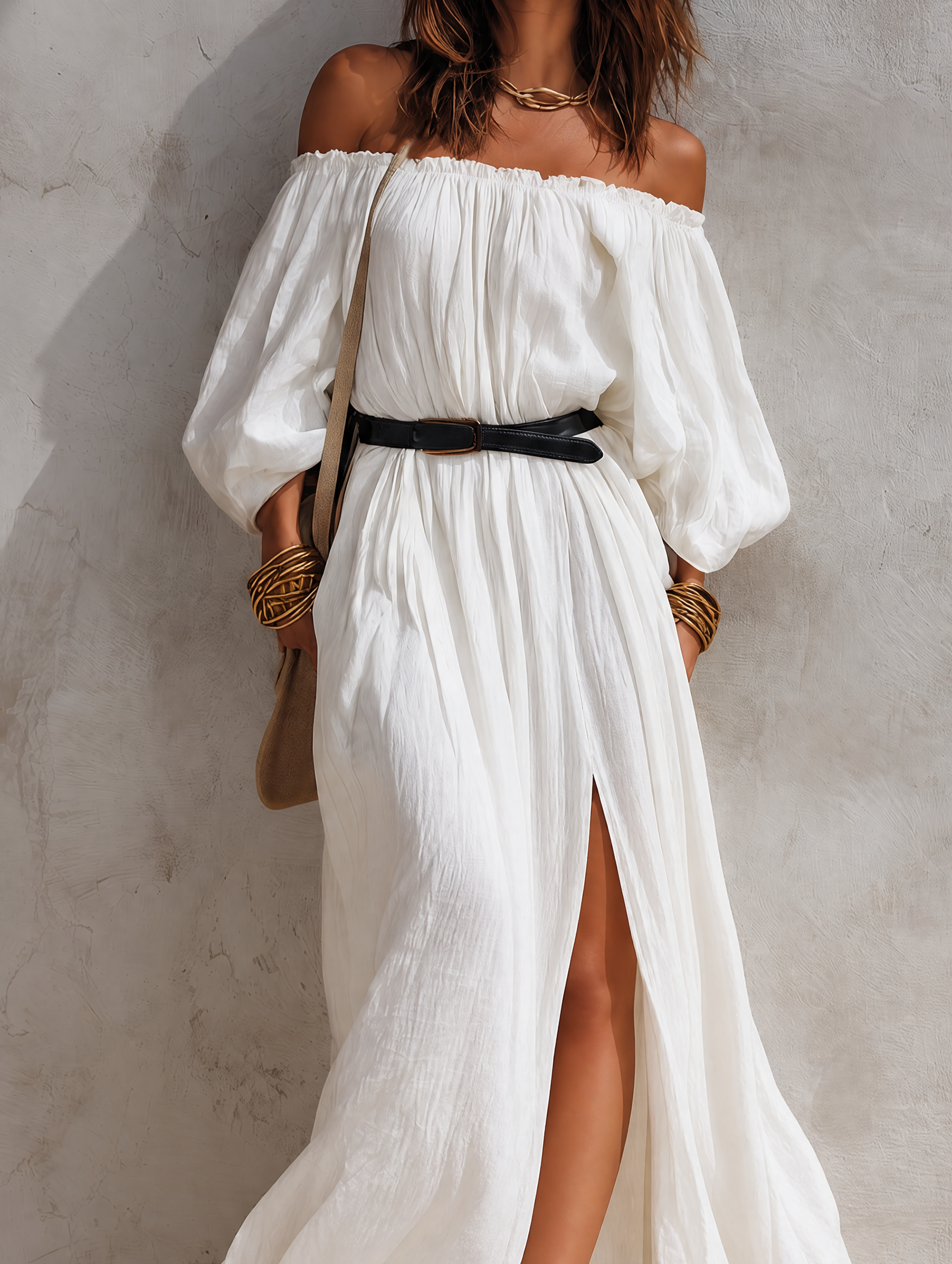 Trendé™ | Janina Webstoff-Maxikleid mit Off-Shoulder-Schnitt