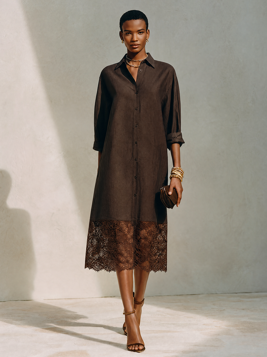 Trendé™ | Mila Leinenmix-Hemdkleid mit Spitzendetails und minimalistischem Stil
