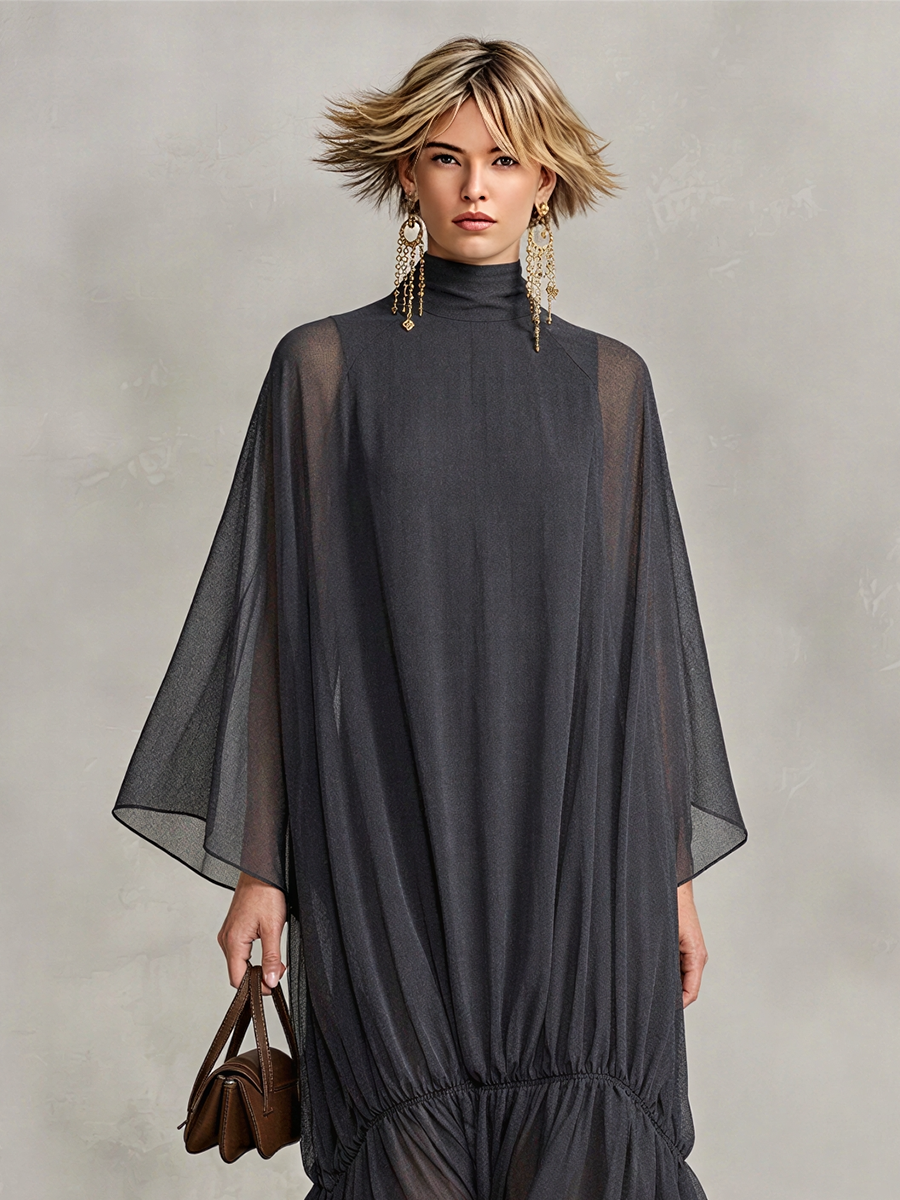 Trendé™ | Luna Chiffon-Maxikleid mit Rollkragen und Volants
