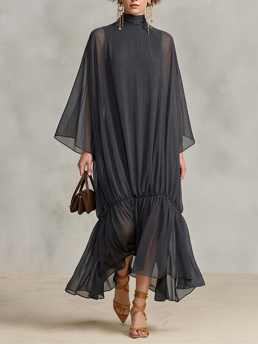 Trendé™ | Luna Chiffon-Maxikleid mit Rollkragen und Volants