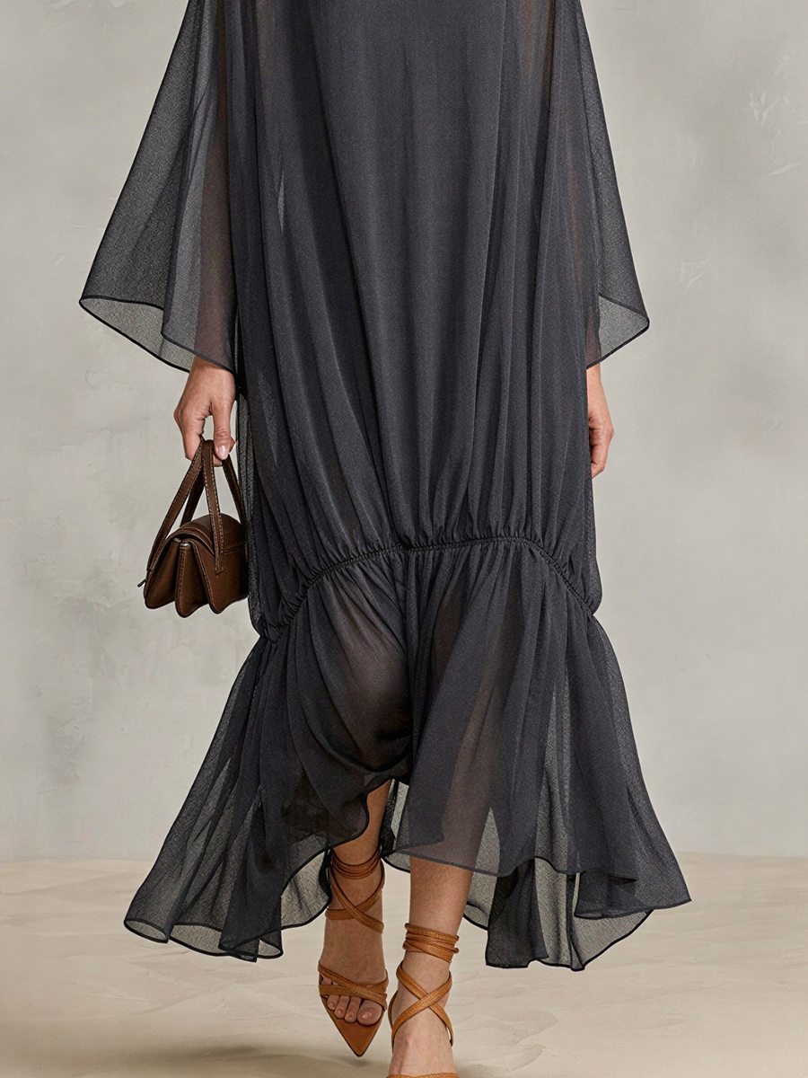 Trendé™ | Luna Chiffon-Maxikleid mit Rollkragen und Volants