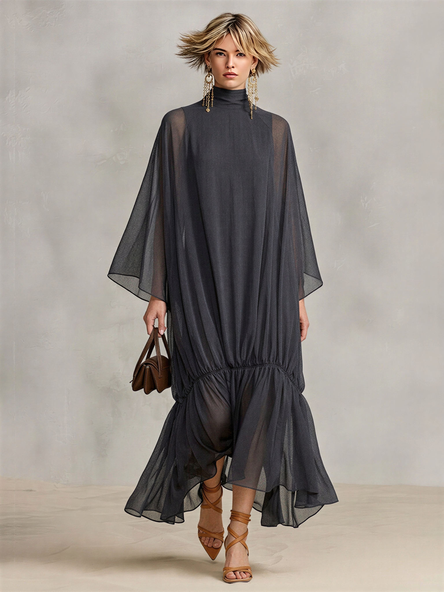 Trendé™ | Luna Chiffon-Maxikleid mit Rollkragen und Volants