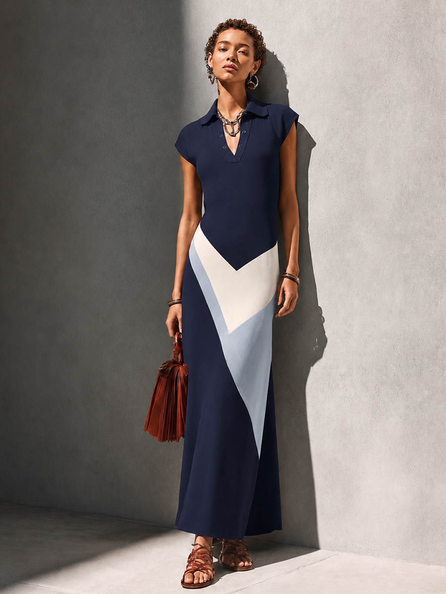 Trendé™ | Leonora Baumwollmix-Maxikleid mit V-Ausschnitt und Polokragen
