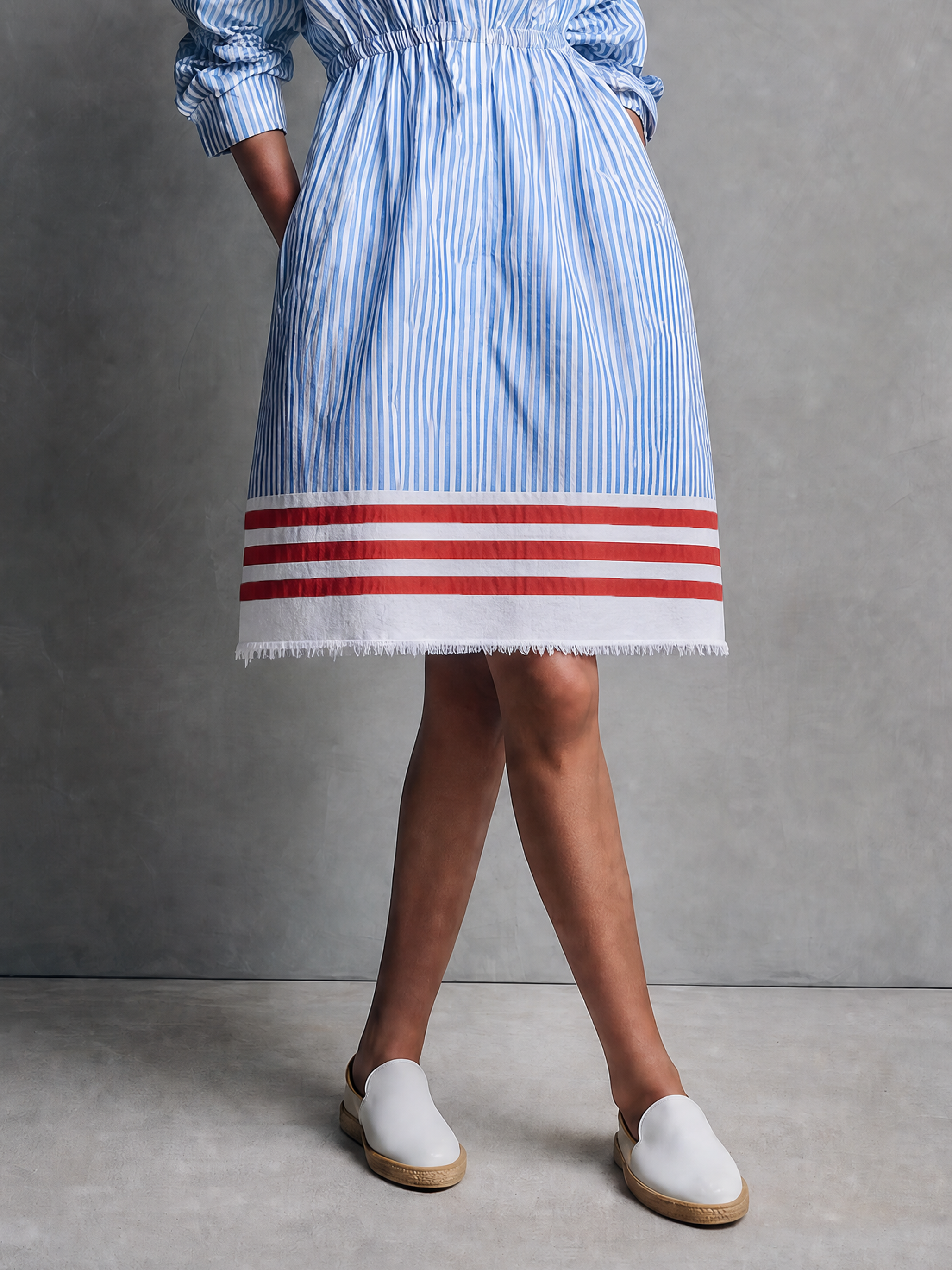 Trendé™ | Noelia Midikleid mit Streifenmuster und Knopfleiste