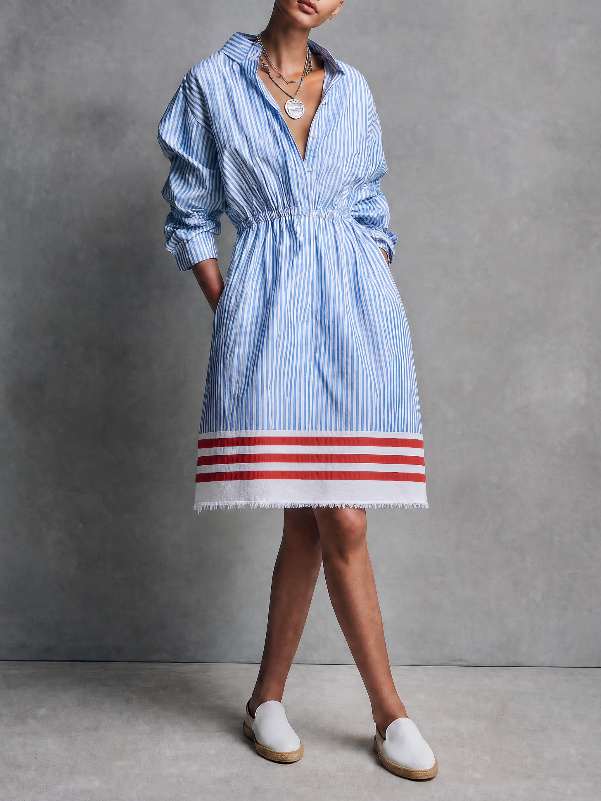 Trendé™ | Noelia Midikleid mit Streifenmuster und Knopfleiste